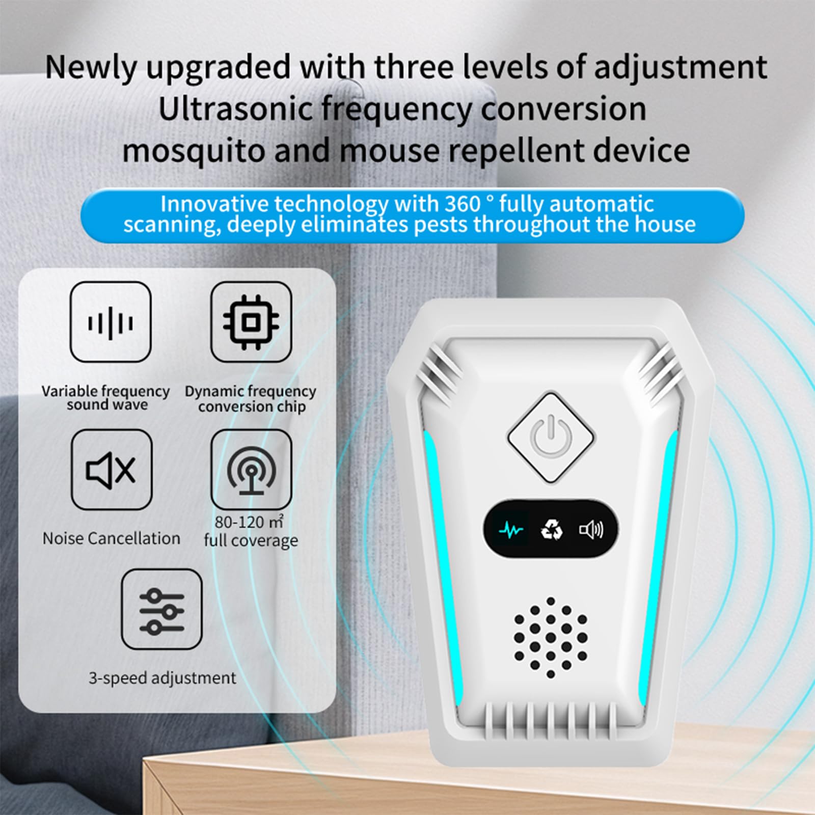 Repelente Ultrasónico de Plagas, 3 Modos Electrónico Repelente Mosquitos y Control de Plagas, Repelente Ultrasónico Mosquitos para Anti Mosquitos, Ratones, Arañas, Moscas, Hormigas, 4 Pack — view 3