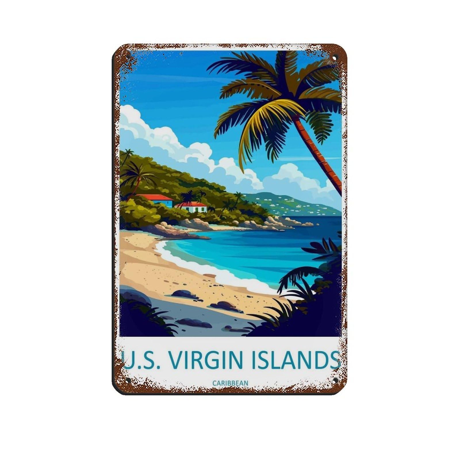 US Virgin Islands Travel Art Caribbean (4) Tin Sign Vintage Metal Pub Club Cafe Bar Home Wall Art Decoration Poster Retro 8x12inch(20x30cm)