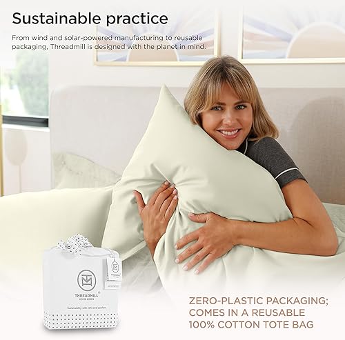 Miniatura 7 de Threadmill Supima Sábanas de algodón, tamaño California King, 1000 hilos, juego de lujo de 4 piezas, color marfil con bolsillo profundo