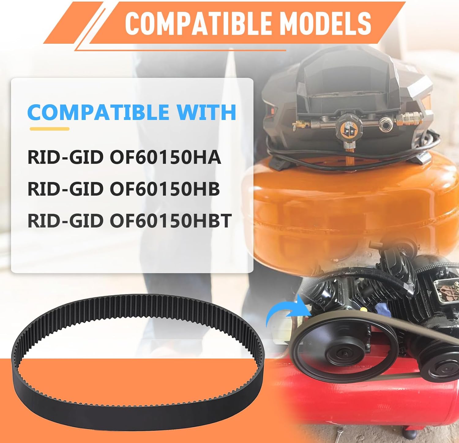 OF60150HA Replacement Belt Compatible with Ridgid Compressor Belts - Fits OF60150HA OF60150HB OF60150HBT Models - Replacement Belt Compatible with Ridgid Air Compressor Parts