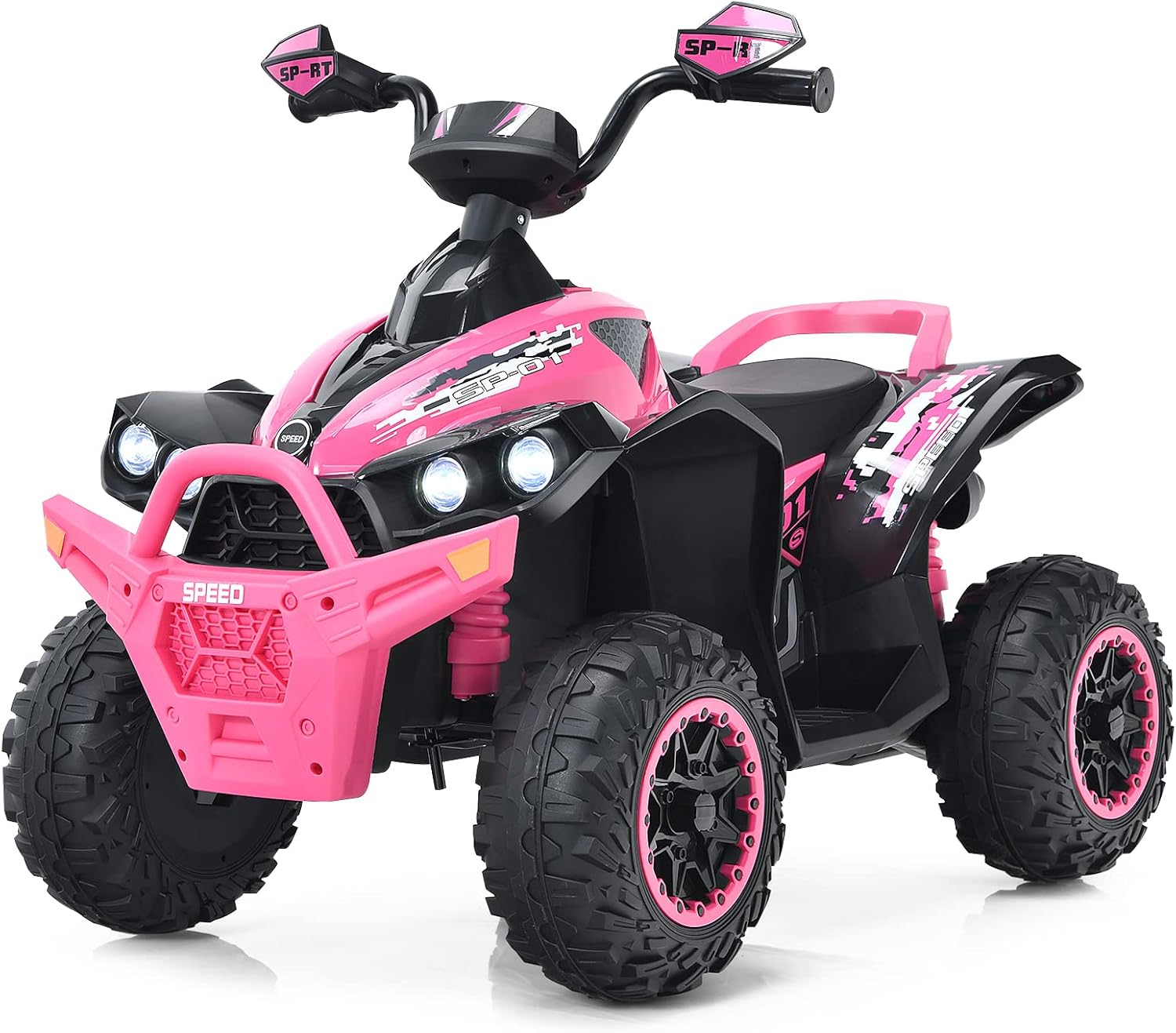 RELAX4LIFE Quad Eléctrico para Niños 3-8 Años con Velocidad Regulable, Coche Multifuncional Batería 12V con Delantero y Trasero, Luces LED, Música, Pedal, Bocina, Carga 35 kg (Rosa)