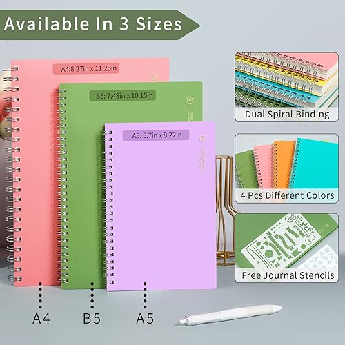 Miniatura 2 de EMSHOI Cuaderno de espiral de puntos, paquete de 4 cuadernos A5 de cuadrícula de puntos pequeños de 5.7 x 8.22 pulgadas, 640 páginas de 3.53 ozm de