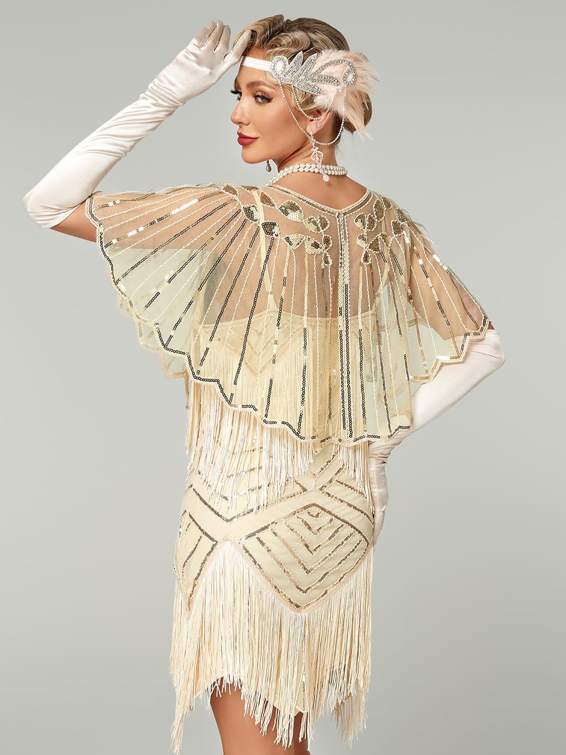 Women's 1920s Shawl Wraps,Sequin Flapper Evening Shawls for women Gatsby Accessories for Harlem Night - Image 2