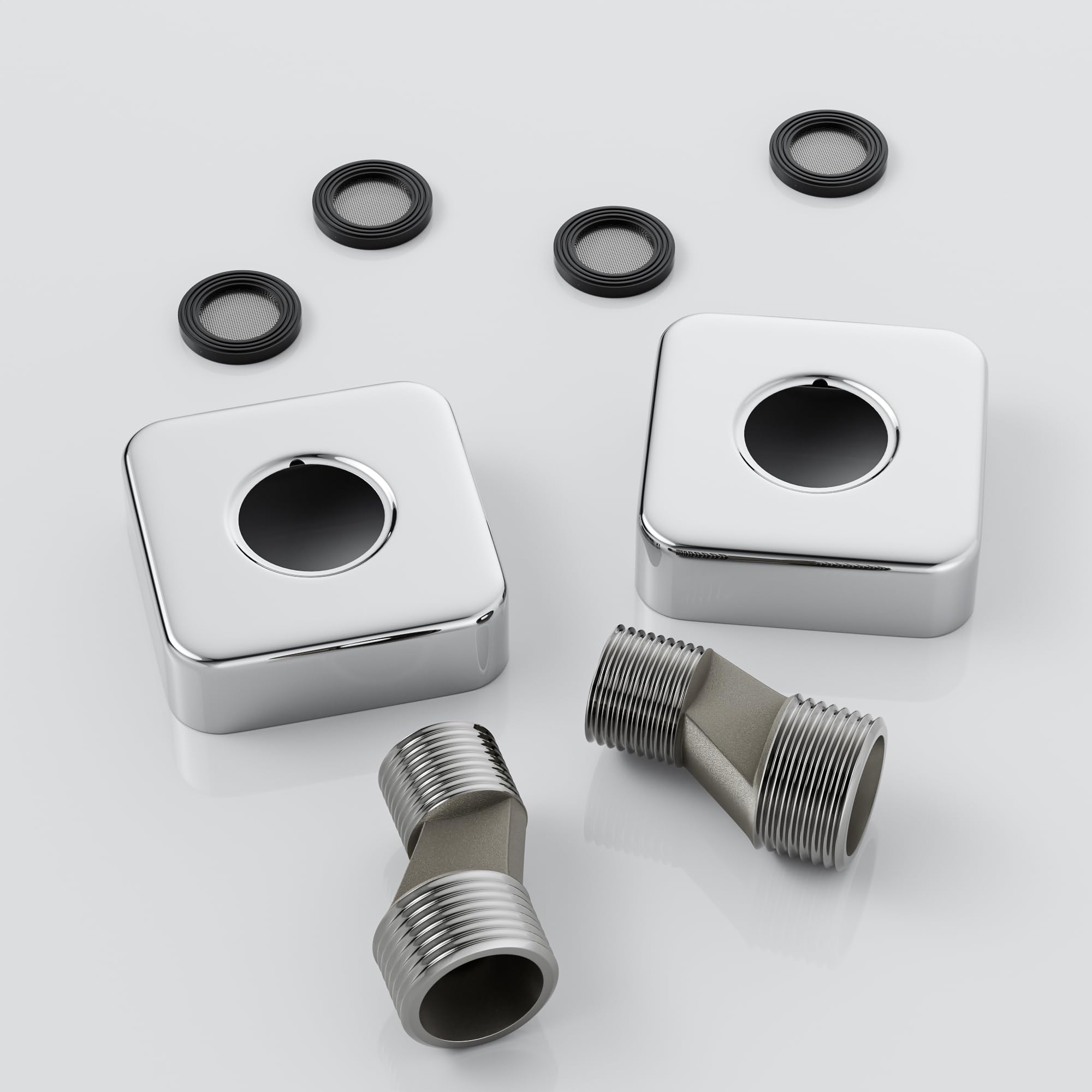 MORADO Cranked 3/4" to 1/2" Connectors Adaptors with Decorative Plates for Wall Mounted Shower Mixer,Chrome,Solid Metal,Square Shape - Image 4