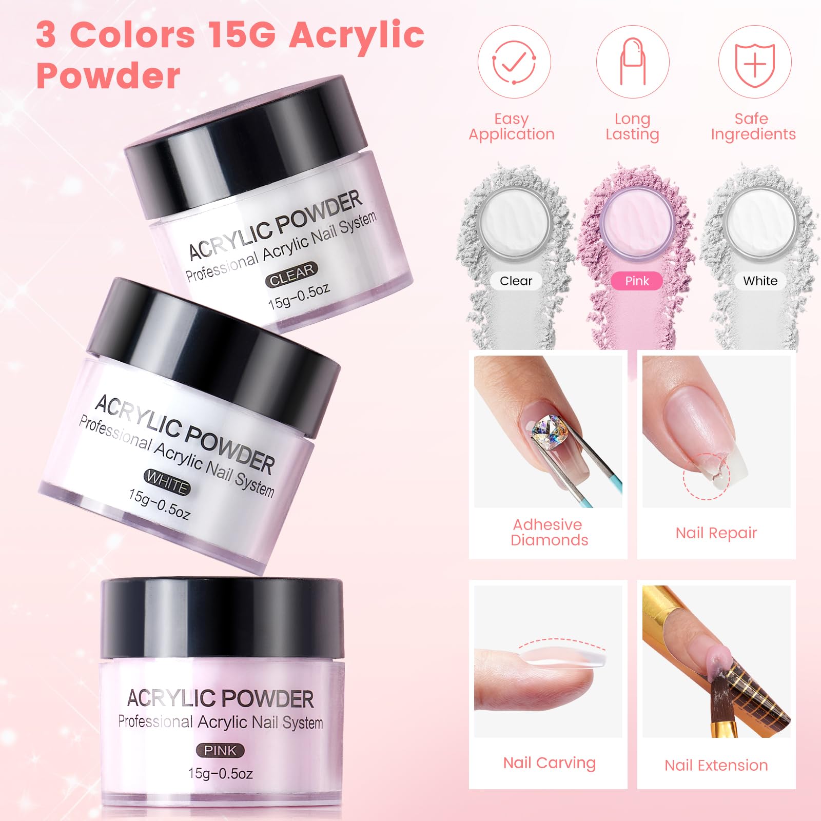 Deciniee Kit Uñas Acrilicas–Profesional con Lampara Uñas/Tips/Broca Unhas y Mano para Practicar. Ideal para hacer uñas de gel, decoración y DIY-Acrílico y herramientas para principiantes y expertos