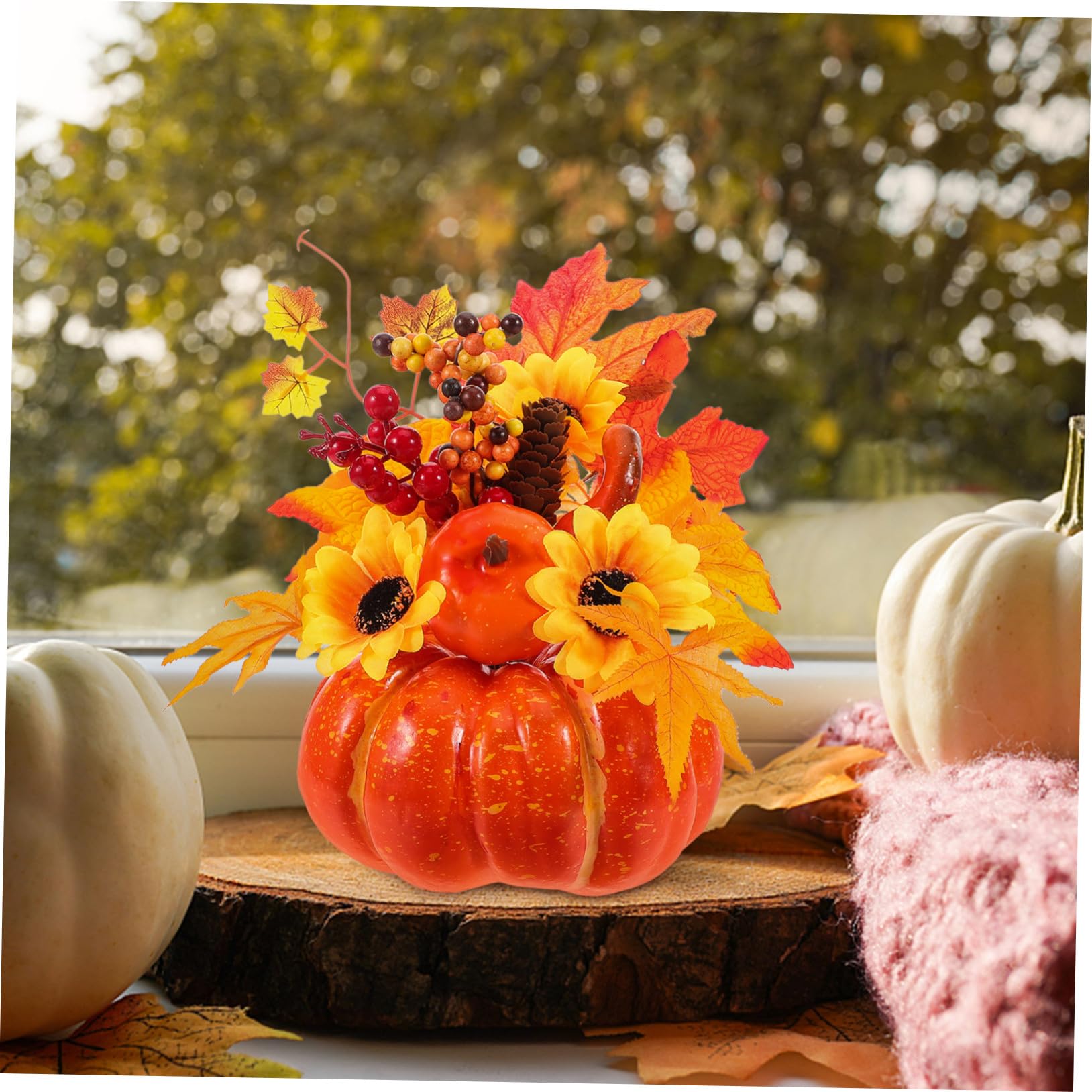 STOBAZA Decorazione Autunnale Zucca Finta Grande a Forma di Zucca Girasole Artificiale in Plastico Robusto e Salvaspazio per Festival di Autunno e Arredamento Casa