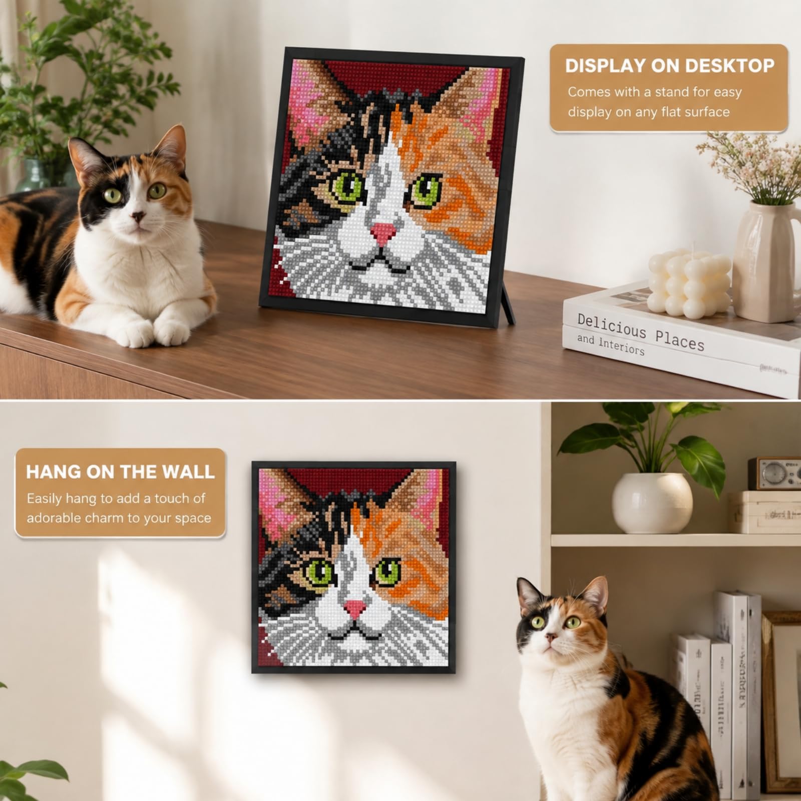 Calico Cat Micro Mini Building Blocks con cornice Pet Portrait Model Kit