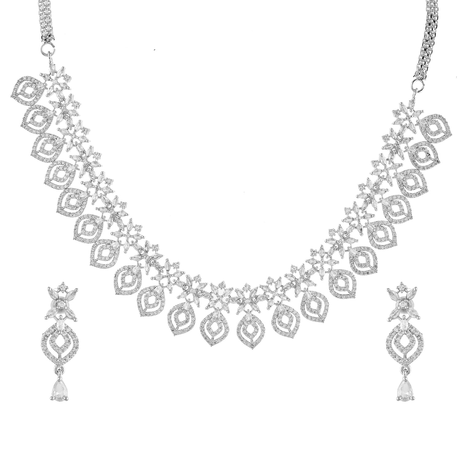 Sparkling Elegance Floral Whispers American Diamond Necklace Set |Necklace Sets For Women| Short Necklace Set For Women|Wedding|Party|Gift For Women|American Diamond|Cz Necklace Sets|-image-22