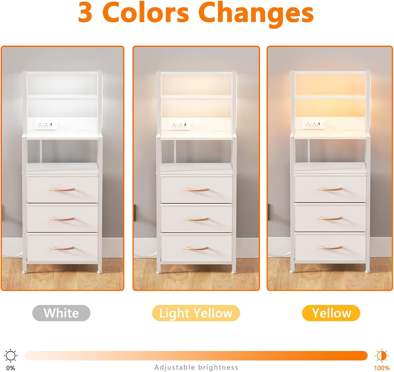 Furnulem Tall Nightstand, Bedside Night Stand with Bookshelf, Nightstand Bedside Table Furniture, Sturdy Steel Frame, Wood Top