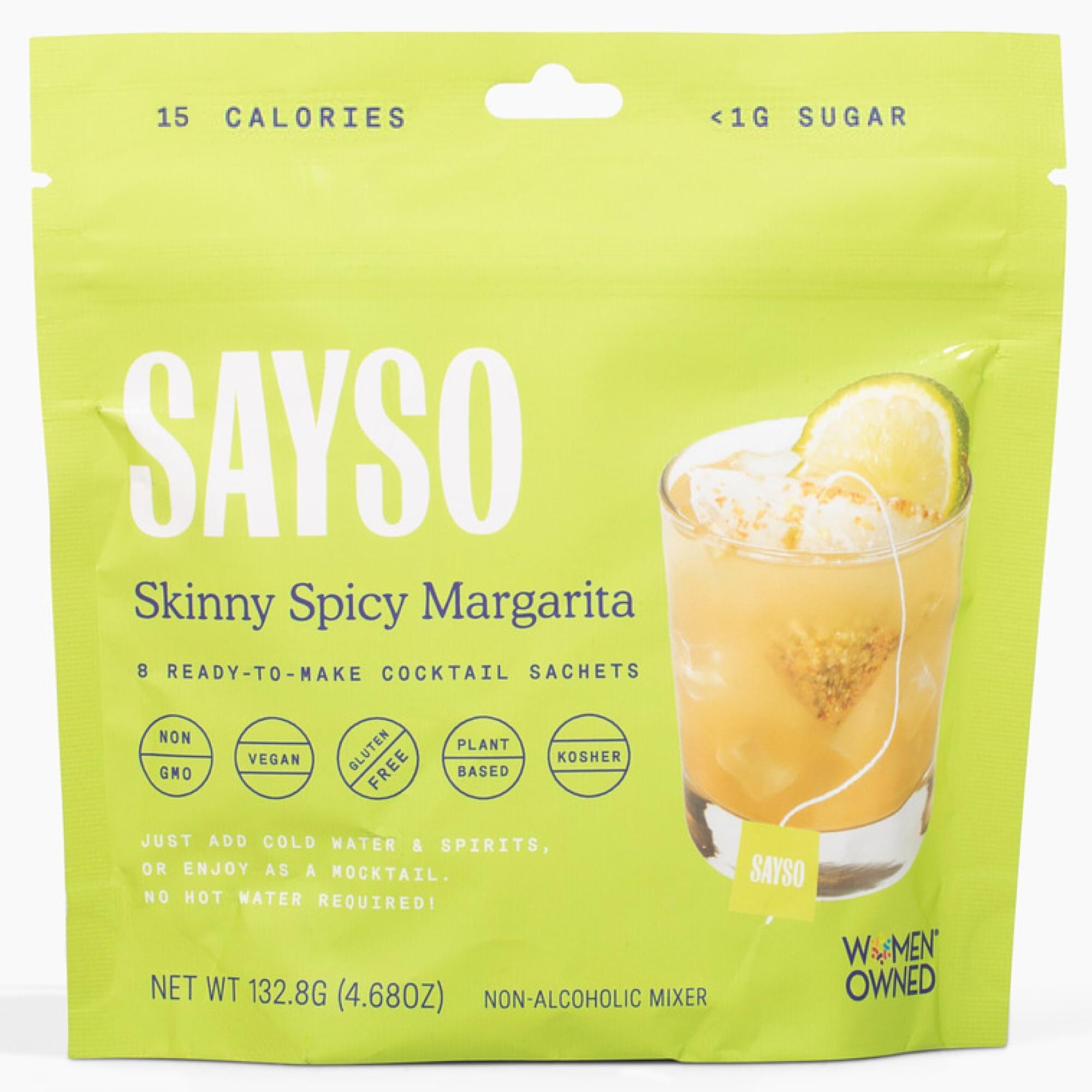 Skinny Spicy Margarita Original Cocktail Tea Bag | Cocktail or Mocktail in Under 1 Min Without Hot Water, 0G Sugar, 15 Calories, Non-GMO, Gluten-free, Kosher & Vegan Mixer, 8 count