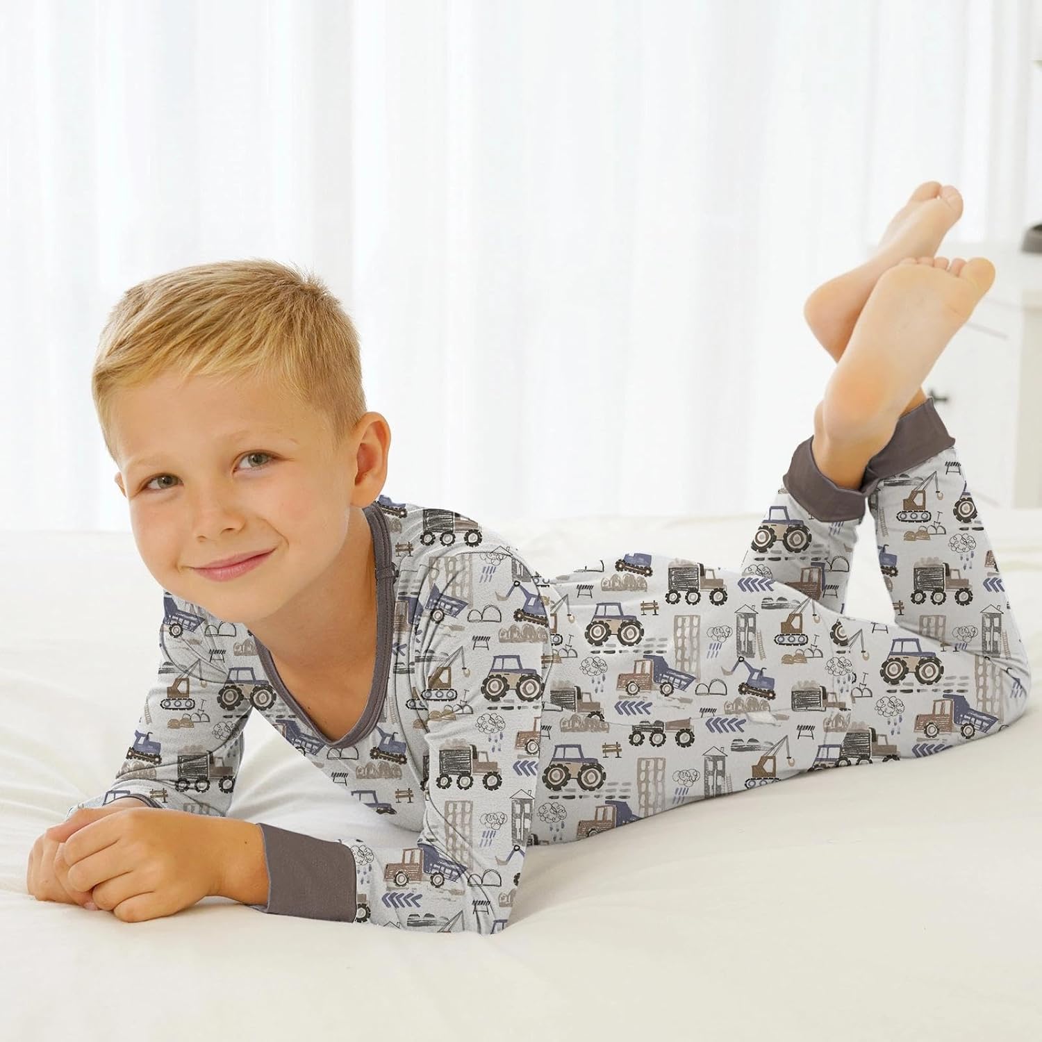 Jimonda Kids Cozy Rayon From Bamboo Long Sleeve Pajamas Set Soft Stretchy Sleepwear Clothes For Girls Boys Cute Printed PJs - Image 6