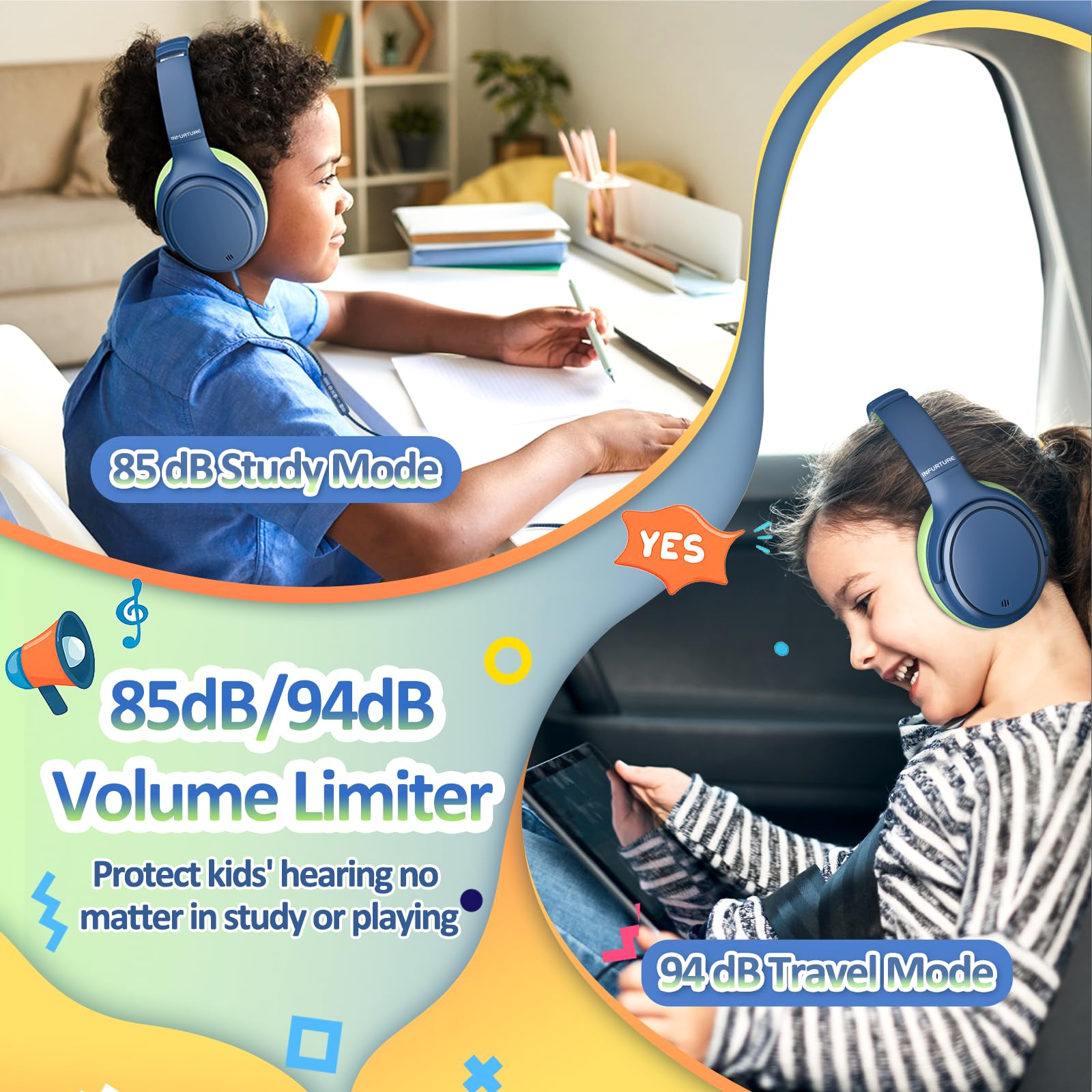 Auriculares USB C para niños, auriculares con cancelación activa de ruido para niños, volumen seguro, micrófono HD, sonido estéreo para niñas y niños, cable sin enredos para tablet, laptop, escuela