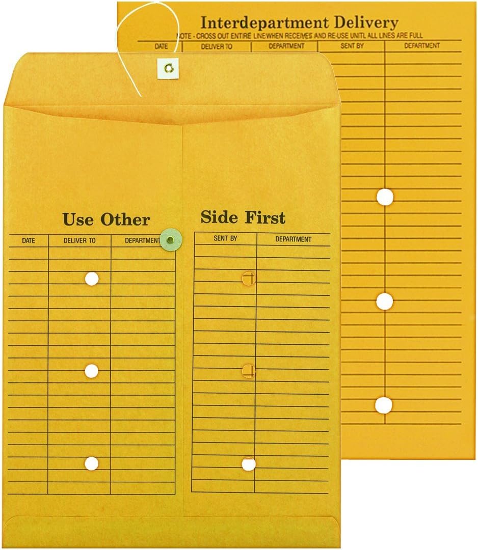 Columbian Brown Kraft String & Button 10 x 13 Inch Interdepartment Envelopes 100 Count (CO880)