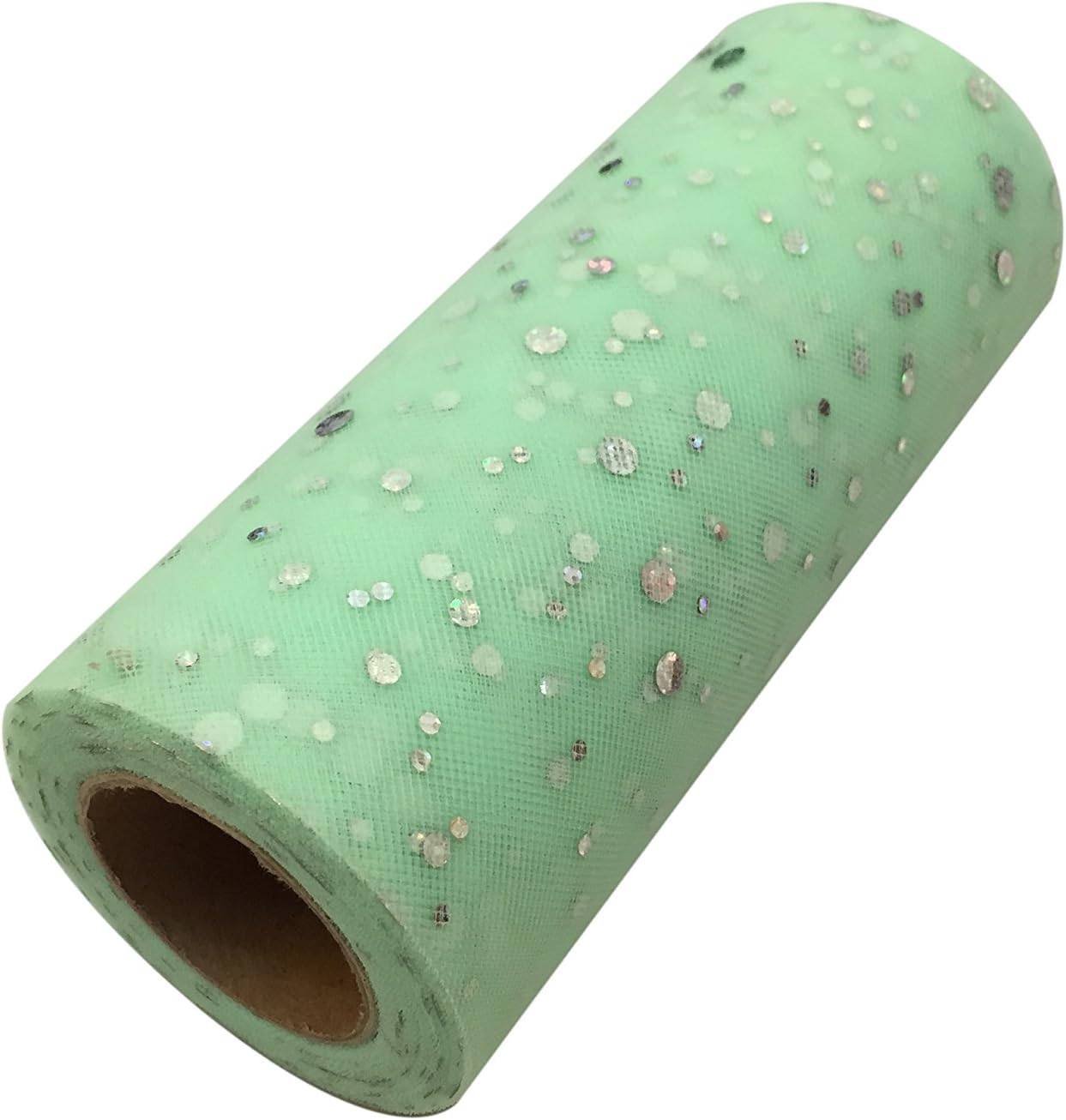 6" x 25 Yards Home Craft Glitter Tulle Roll Spool Table Runner Table Centerpieces Tutu Skirt for Wedding Baby Shower Festival Event Chair Table Decorations Jar Bouquet (Light Green)