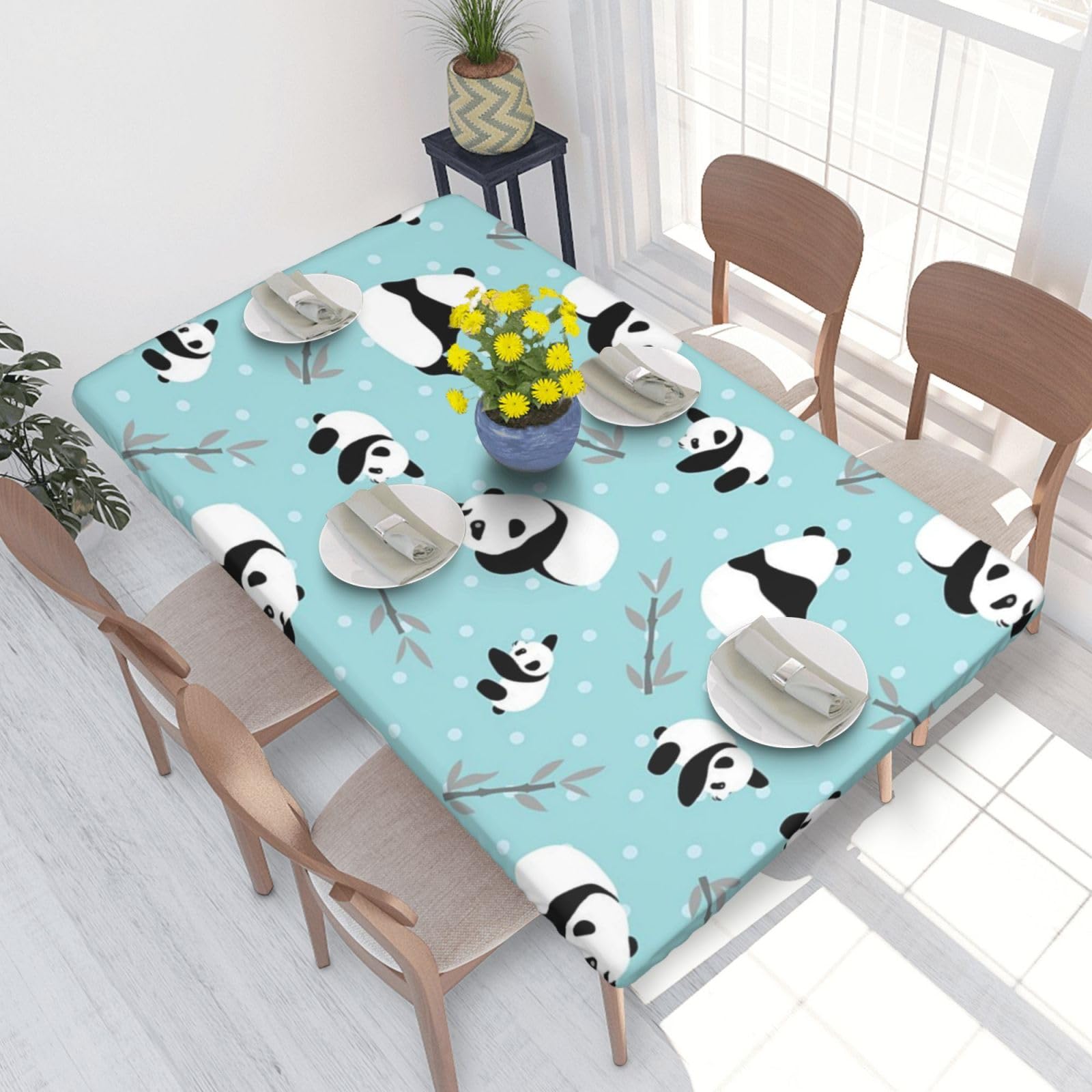 BNVSADC Cartoon Panda Bear Printed 4FT Tablecloth 122x76 CM Polyester Kitchen Water Resistant Table Cloth Dining Table Decoration Table Covers