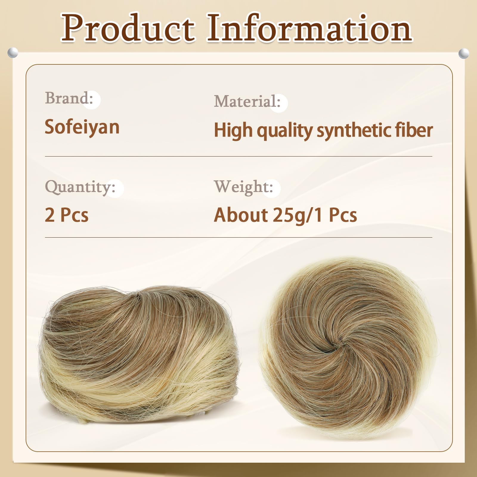 Sofeiyan 2PCS Mini Moños Postizos de Pelo con Garra Pinza Desordenado Extensión de Moño Sintético Extensiones de Cabello Ondulado Pinza Postizos para Mujeres, Mezcla Rubio Oscuro y Rubio Decolorado