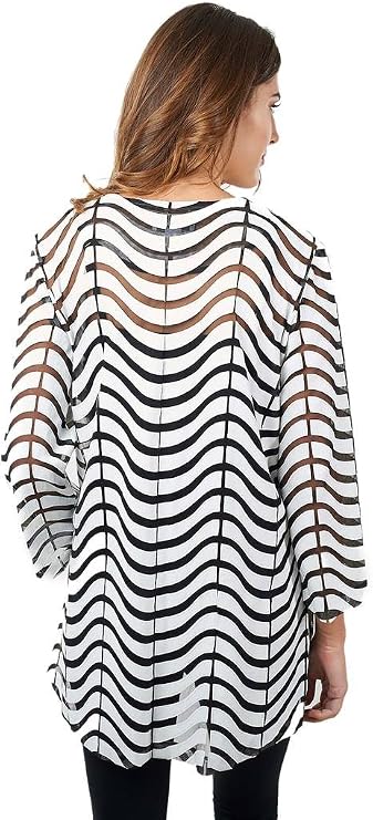 Joseph Ribkoff Black & White Semi-Sheer Zig Zag Striped Jacket Style 171816