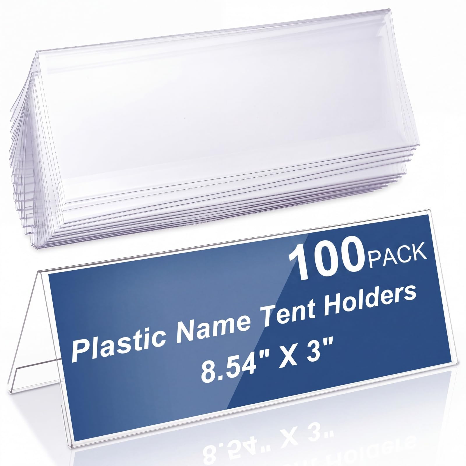 Vicenpal 100 pezzi in plastica trasparente porta nome tenda porta nome 21,5 x 7,6 cm in acrilico per scrivania tavolo tenda da tavolo porta carte da scrivania telaio per ufficio tavolo aziendale