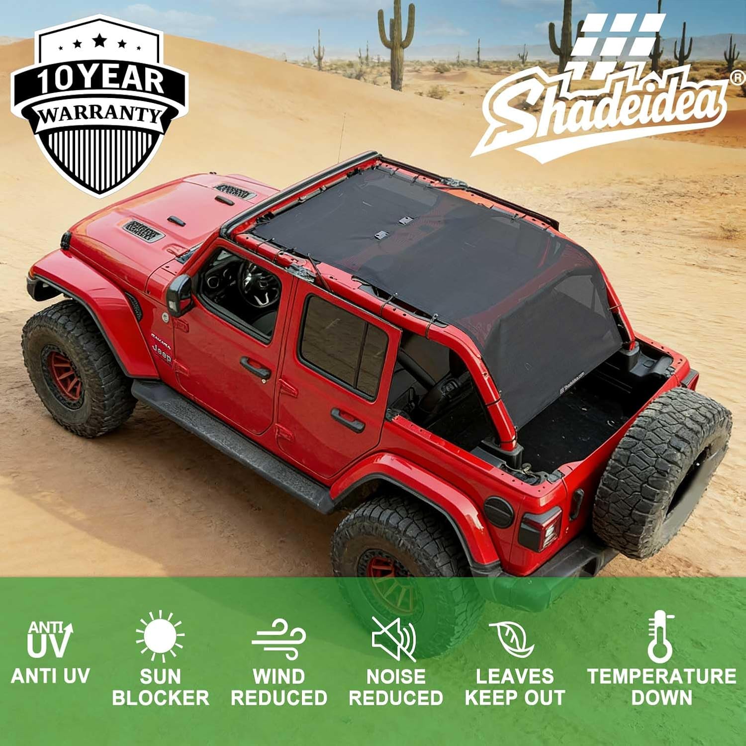 Shadeidea JL Sun Shade Top Roof Compatible with Jeep Wrangler JLU 4 Door Sunshade Mesh Sunroof for Jeep Wrangler, Innovated Design 2018-Current, 10 Year Warranty, Front&Rear&Back, Black