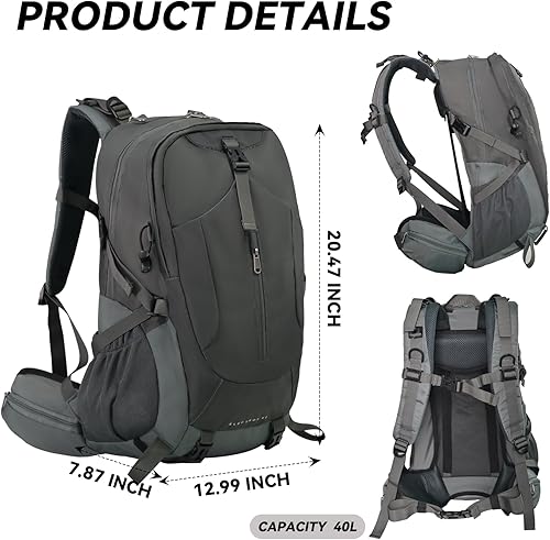 Miniatura 2 de Mochila de senderismo de 40 L, ligera, impermeable y duradera, de gran capacidad, con marco interno ventilado que absorbe el sudor, para hombres y