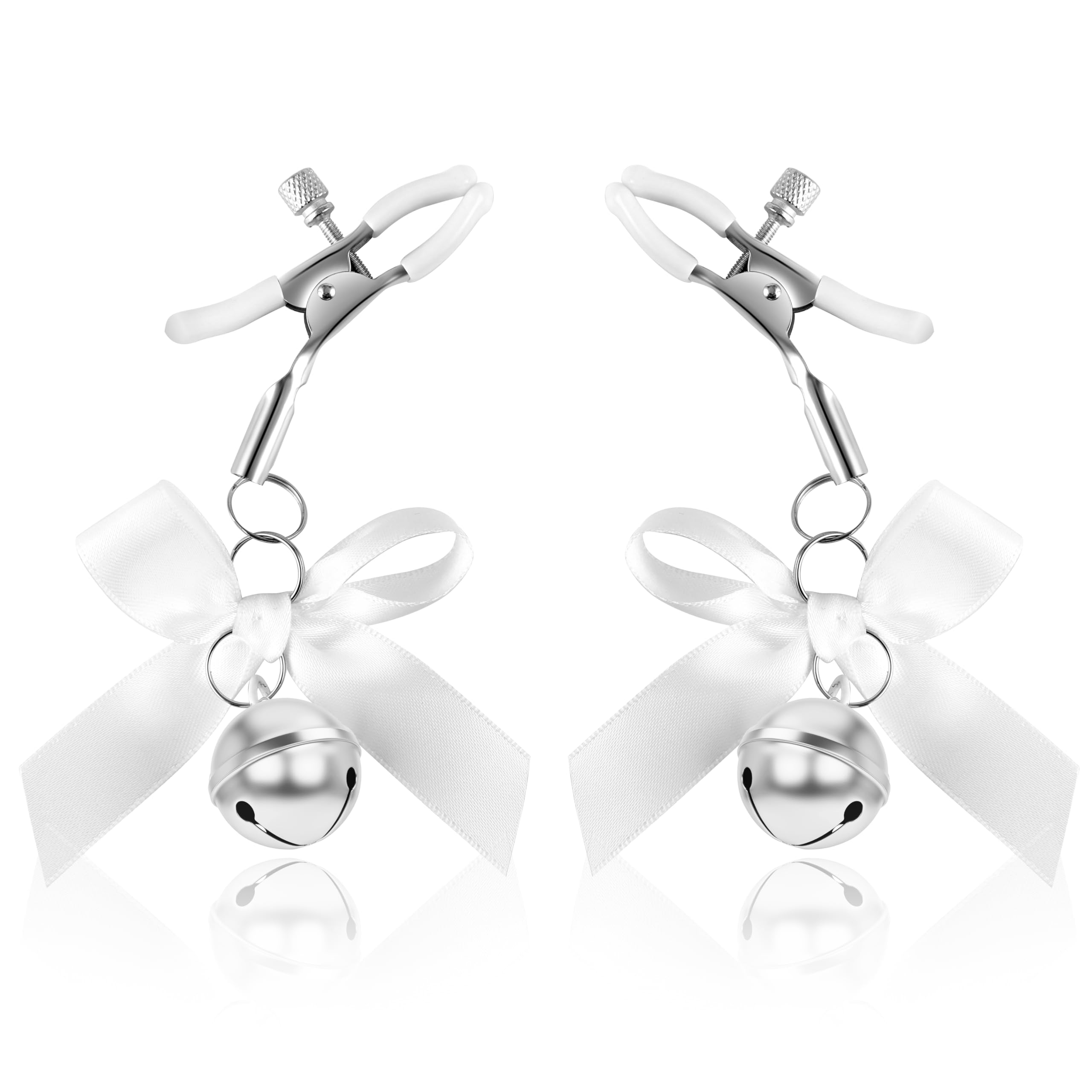 PLwelth Nipple Clamps Cute Bow Bells Nipple Clamps Non Piercing Body Jewelry for Women Men Stainless Steel Adjustable