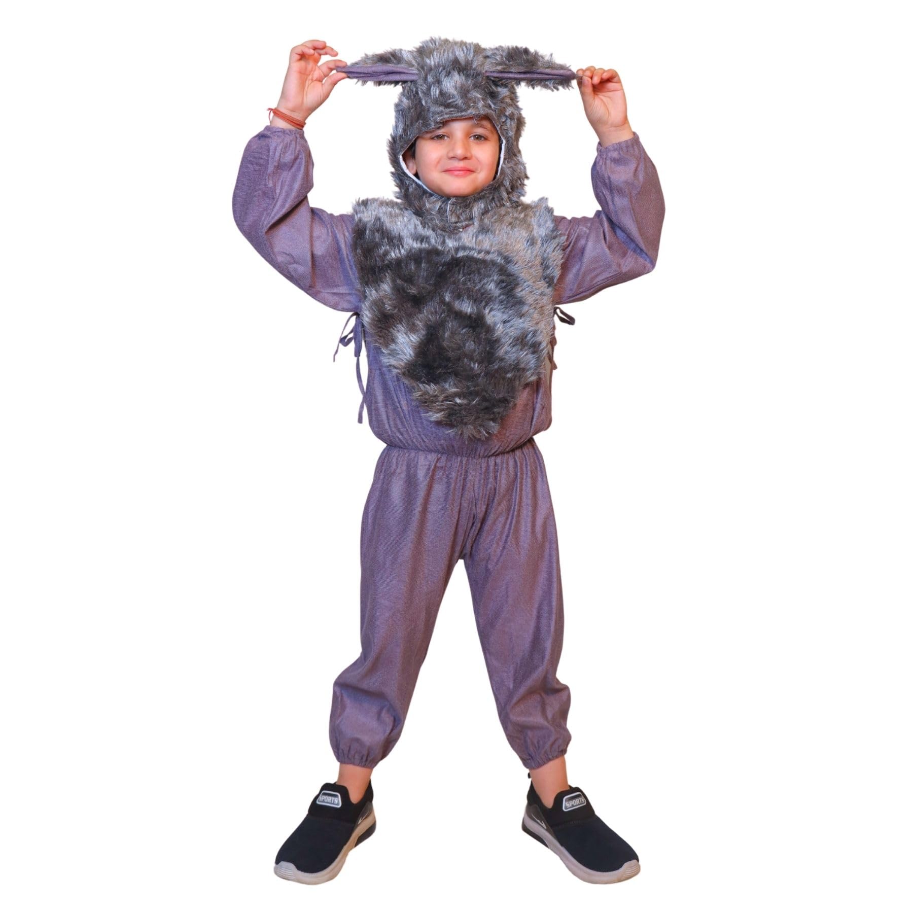 Kaku Fancy Dresses Fleece Wolf Wild Animal Costume For Kids - Grey, 7-8 Years | Animal Fancy Dress For Boys & Girls-image-22