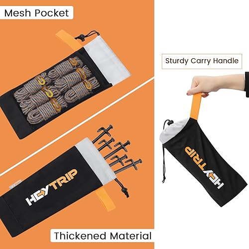 Miniatura 6 de HEYTRIP 10 estacas resistentes de 12 pulgadas con líneas reflectantes de 13 pies y bolsa de almacenamiento, clavijas de camping al aire libre para