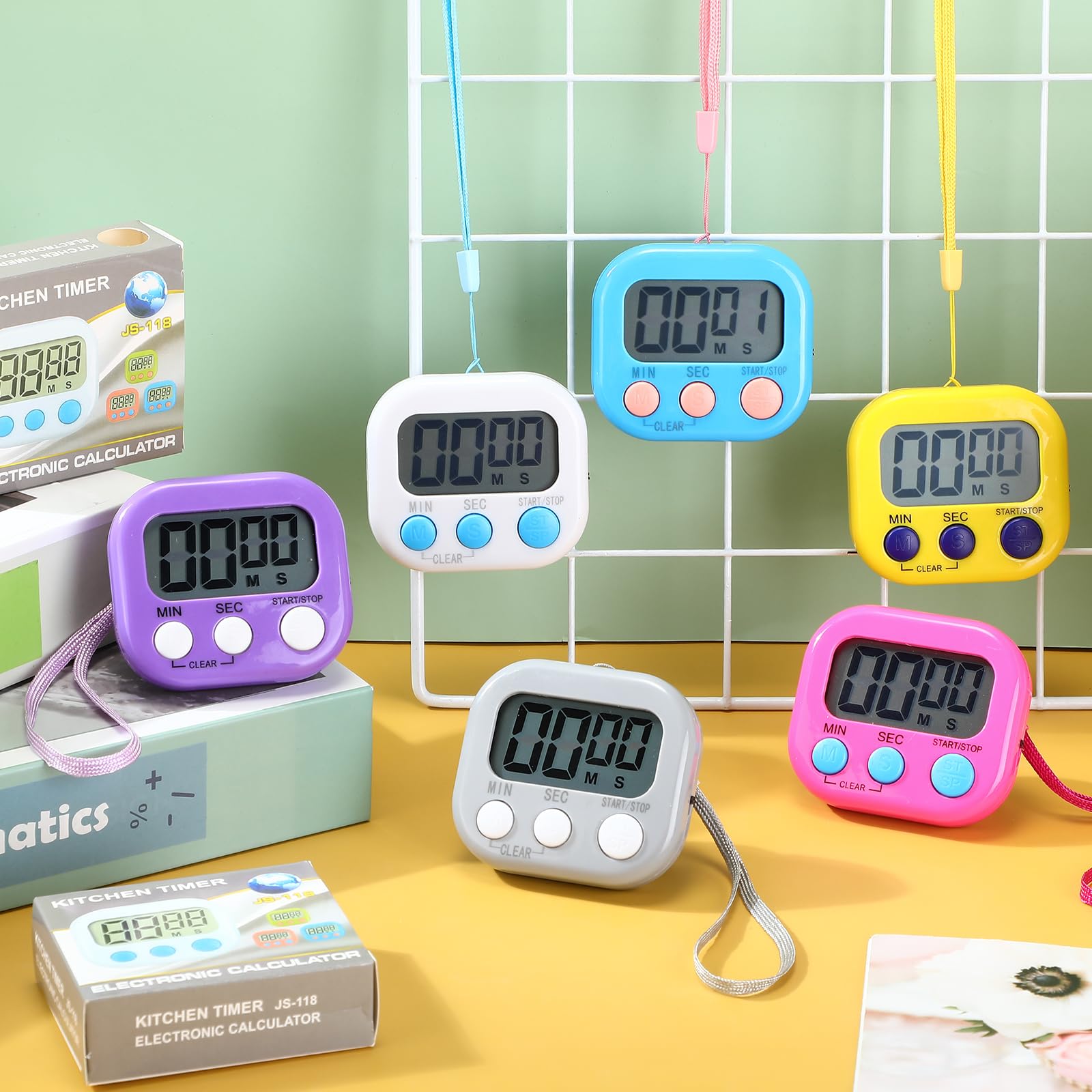 Leumoi Mały cyfrowy zegar kuchenny ze smyczami, magnetyczny tył i przełącznik, minuta, sekunda, odliczanie, duży wyświetlacz LCD, głośny alarm dla nauczyciela, gotowania, pieczenia, kolorowy