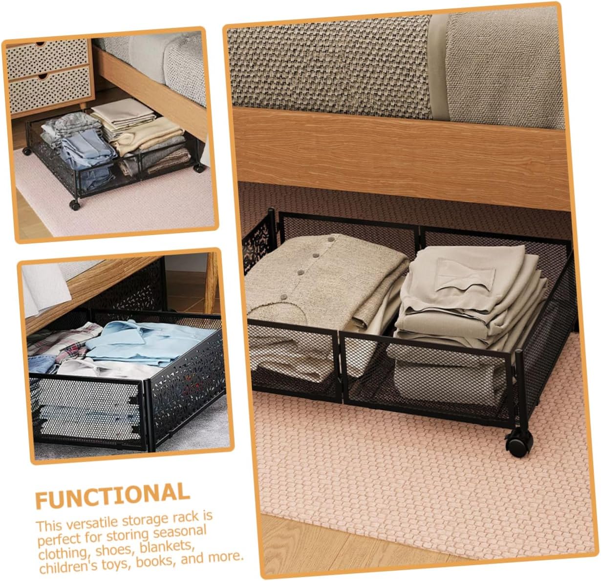 PRETYZOOM Small Bedroom Storage under Bed Drawers Easy Roll Lock Bed Storage Rack