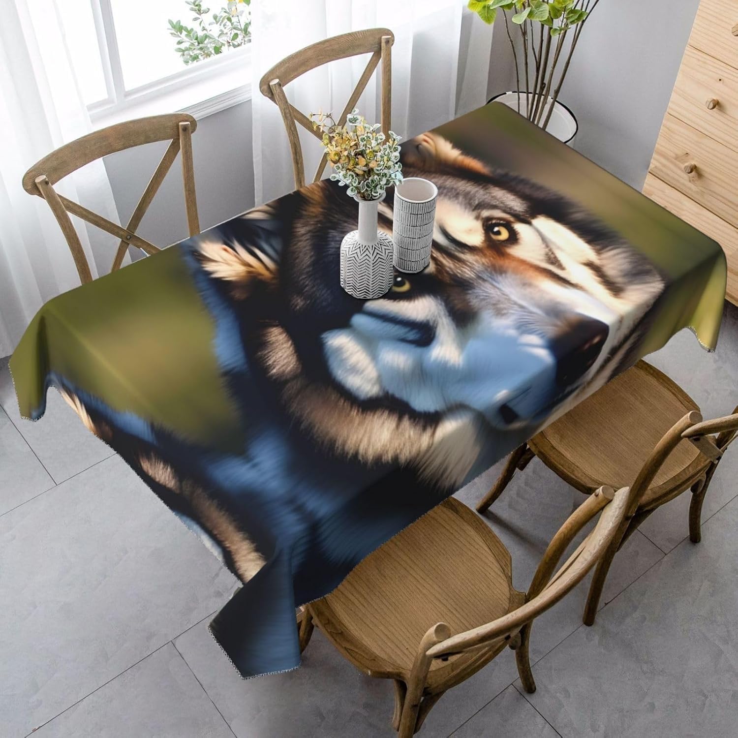 Prostokątny obrus 140 x 300 cm Husky Pies, tkanina poliestrowa odporna na plamy i zmywalna, ochraniacz na stół dla 8-10 osób, do użytku w kuchni salonie wewnątrz i na zewnątrz 8083v