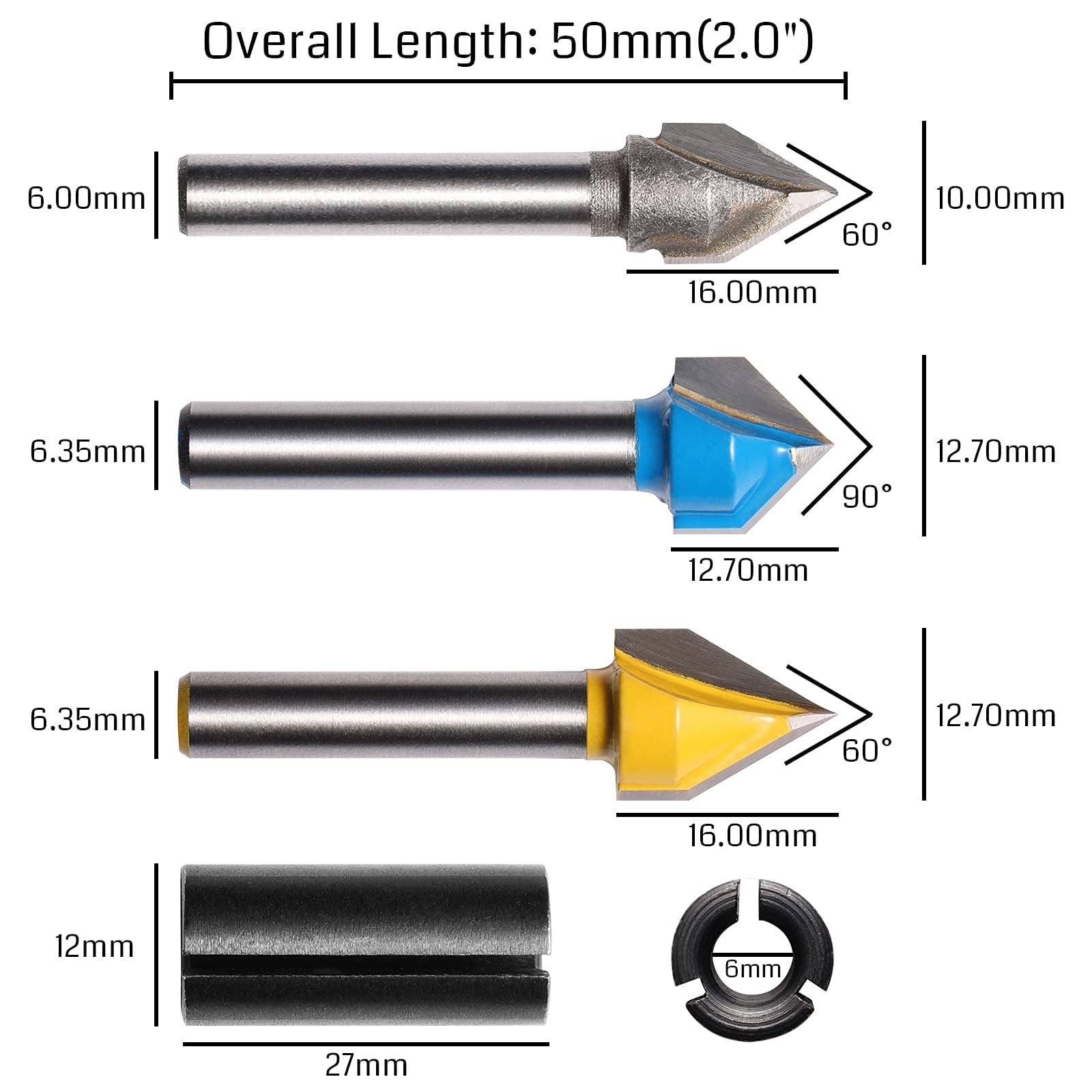 Genmitsu 1/4'' V Grooving Router Bit Set, 60 Degree & 90 Degree CNC Router Bits - Image 2