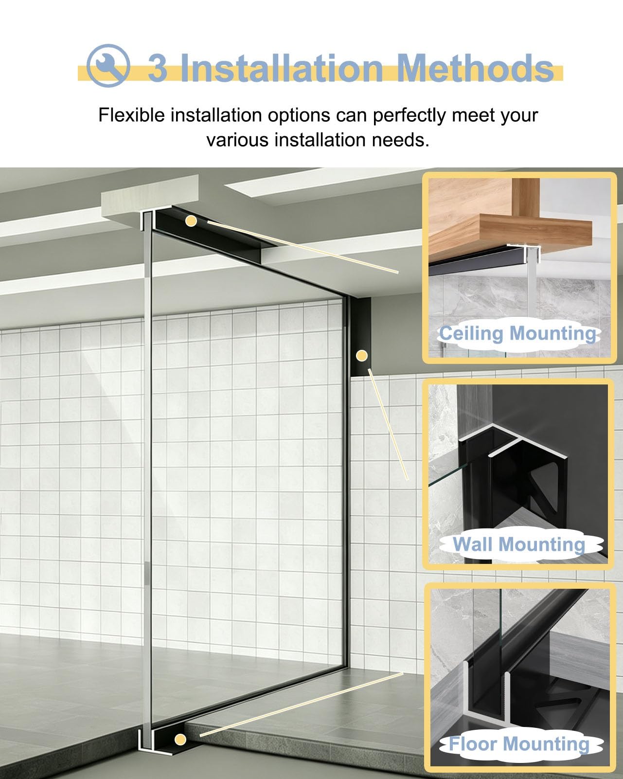 Profil Typu U do Szkła Aluminiowy Profil Typu F do Ścianek Szklanych | Dolny Profil Montażowy do Bezramowych Drzwi Prysznicowych Wpuszczany(Gray,L1.5m(4.9ft))