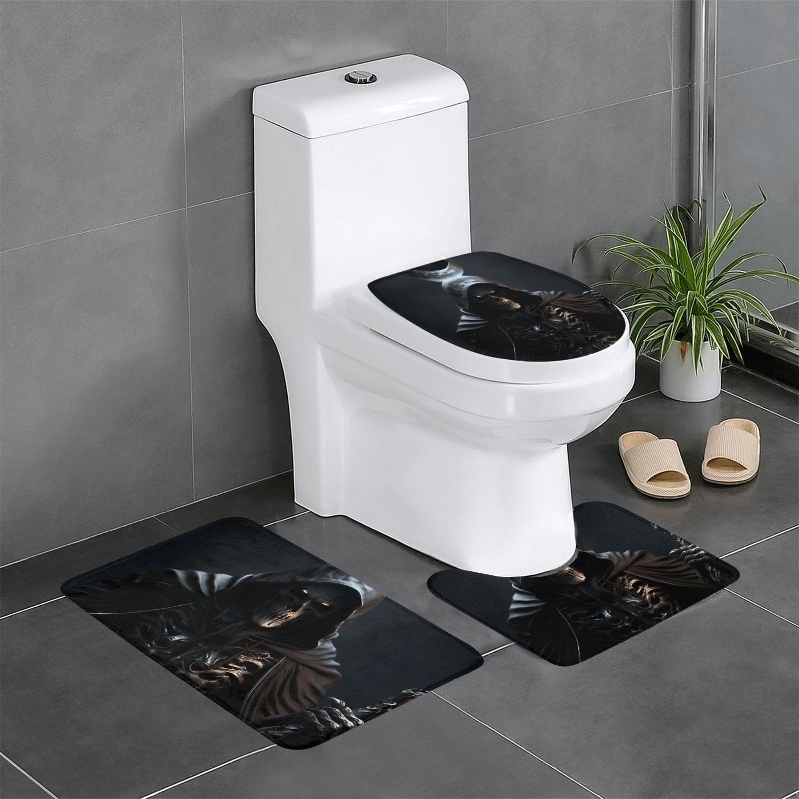 Tapis de salle de bain antidérapants contour WC et tapis ovale Grim-Reaper