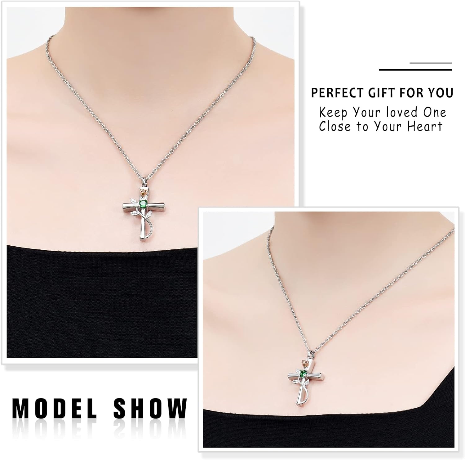 shajwo Cross Urn Necklace for Ashes Birthstone Rose Flower Cremation Jewelry for Women Gilrs Keepsake Memorial Ashes Pendant - Image 3