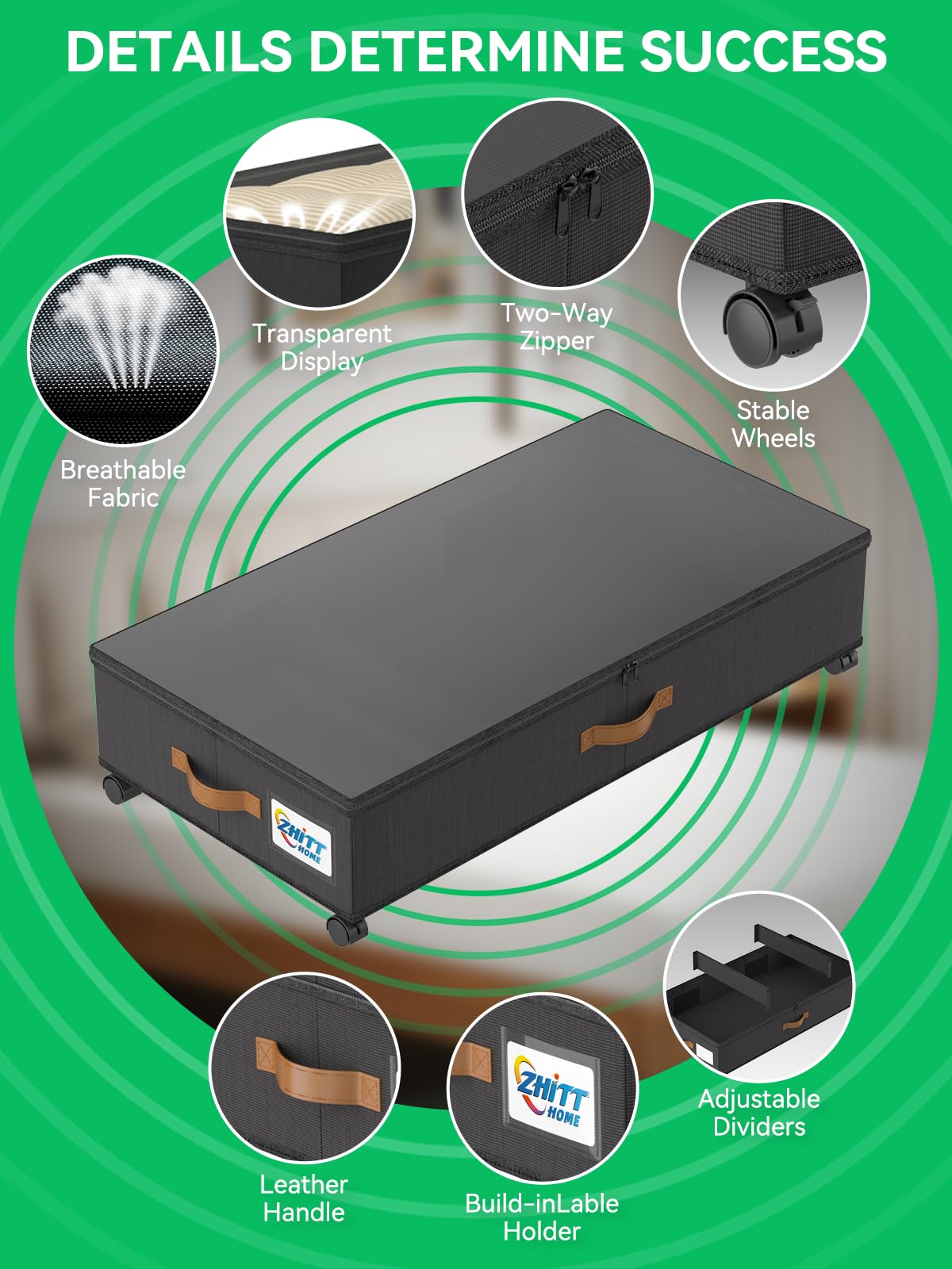 Paquete de 2 unidades de almacenamiento debajo de la cama con ruedas, contenedores escalables para guardar zapatos debajo de la cama, organizador de ropa y organizadores de muebles de 5