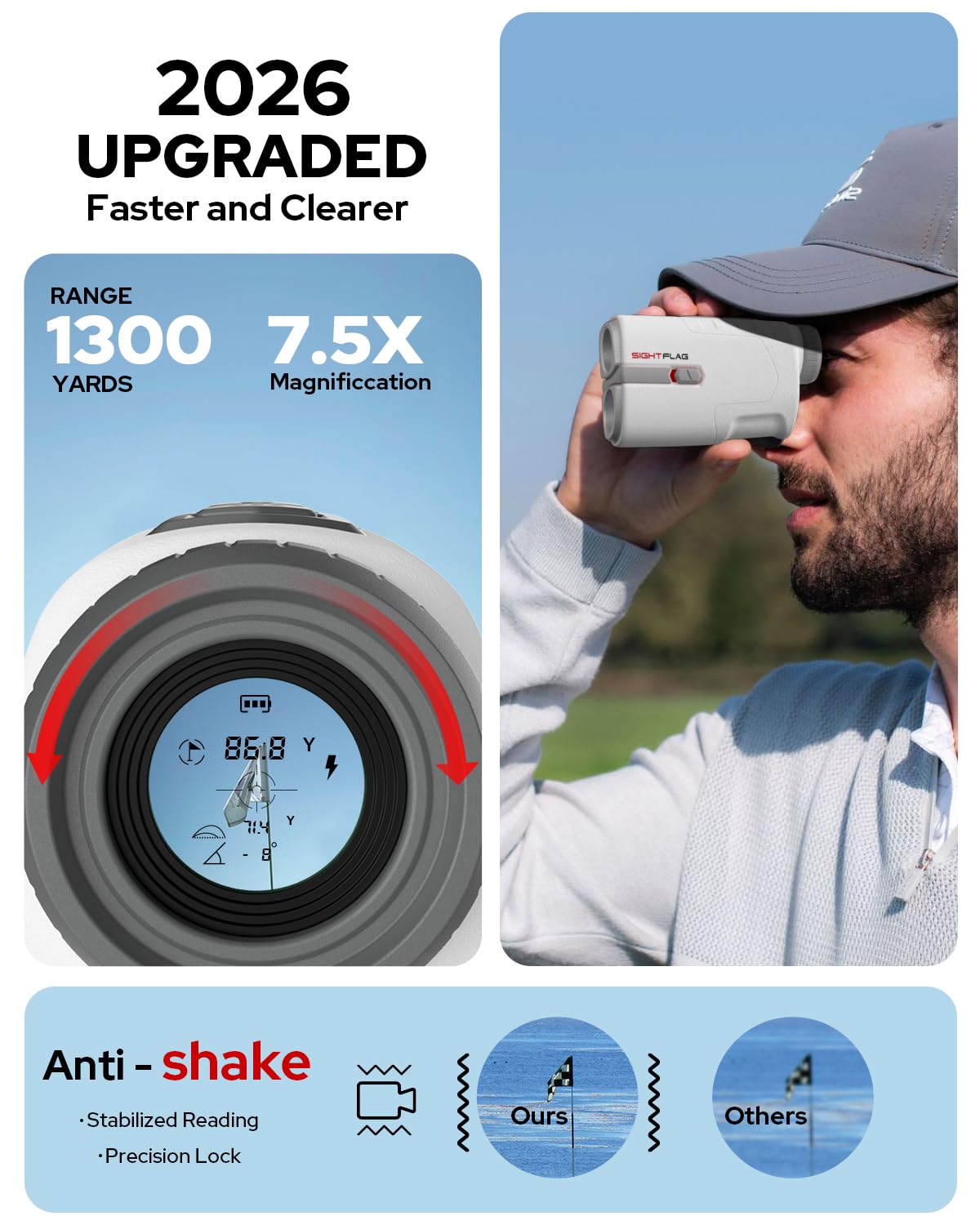 Telémetro de golf con pendiente, 1300 yardas láser para caza, aumento de 7.5X, mástil de bandera, bloqueo de vibración, buscadores de rango recargables con imán, accesorios de golf, regalo para
