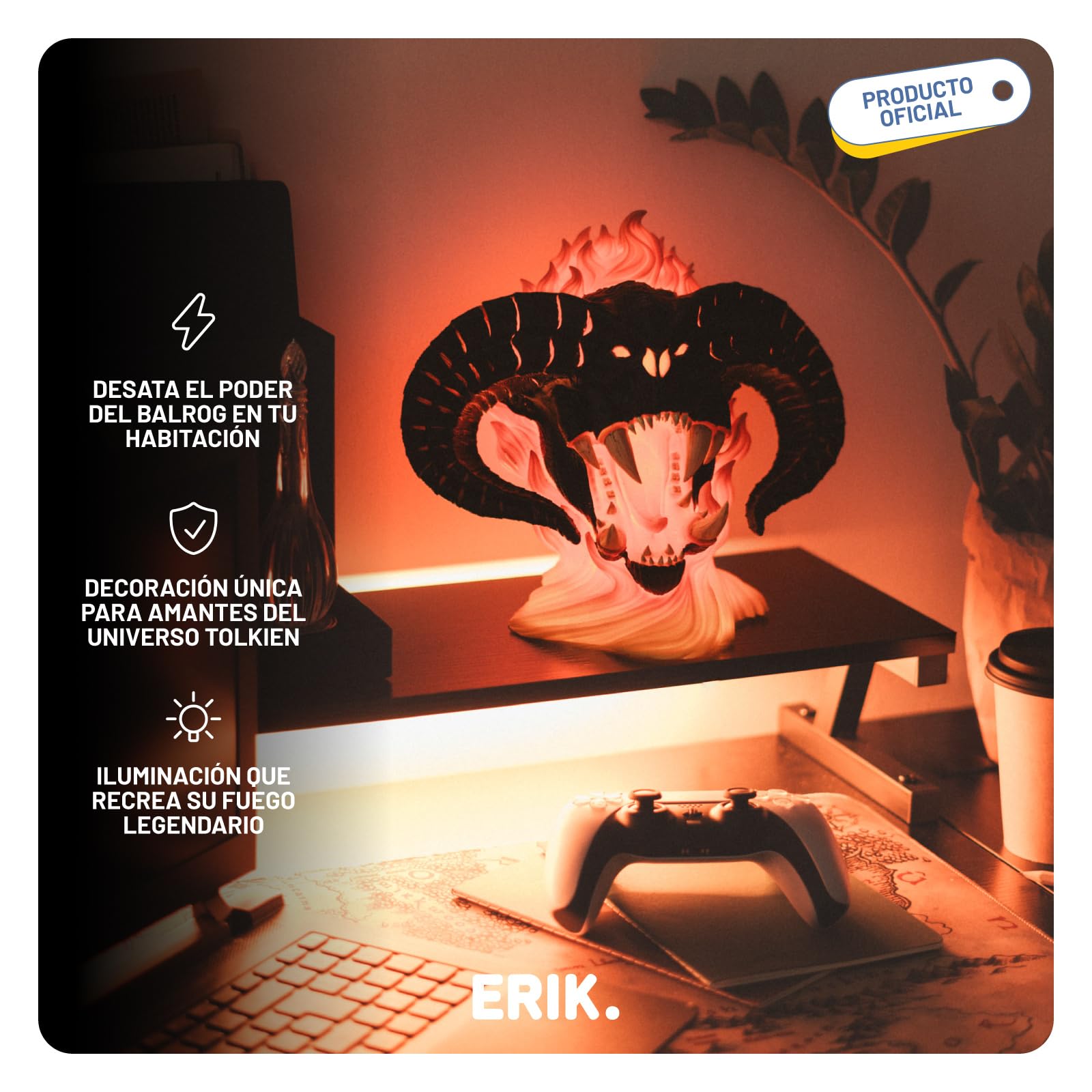 Grupo Erik El Señor de los Anillos Lampara BALROG - Lampara Mesita Noche | Lampara escritorio Gaming, Regalos, Figura con LUZ LED (USB/Pilas), Decoración Lord of the rings, Merchandising OFICIAL