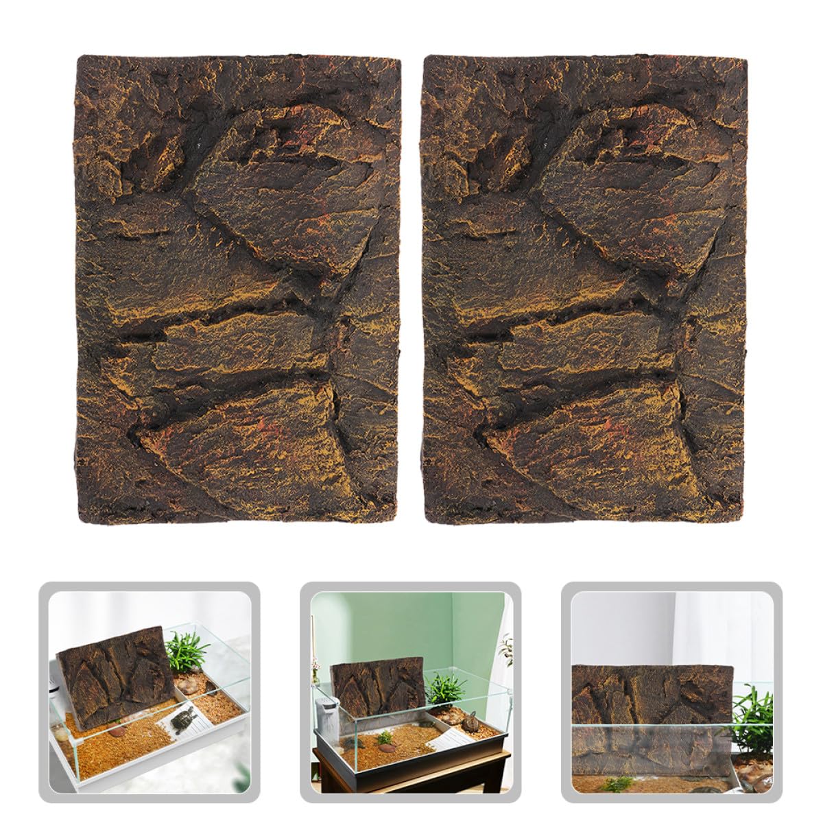 LALAFINA Fondo Decorativo para Terrario de Reptiles 3D en PU, Tablero de 2 Piezas Aspecto Natural y Alta Simulación para Acuarios y Cajas de Reptiles