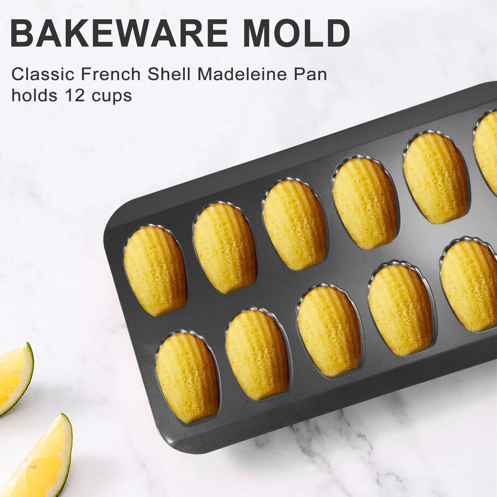 Jkjhbhged 2 Packs Non-Stick Madeleine Pot, Baking Mold 12 with Cake Baking Tray Chocolate Non-Stick Baking Tray, Used for Oven Baking Black