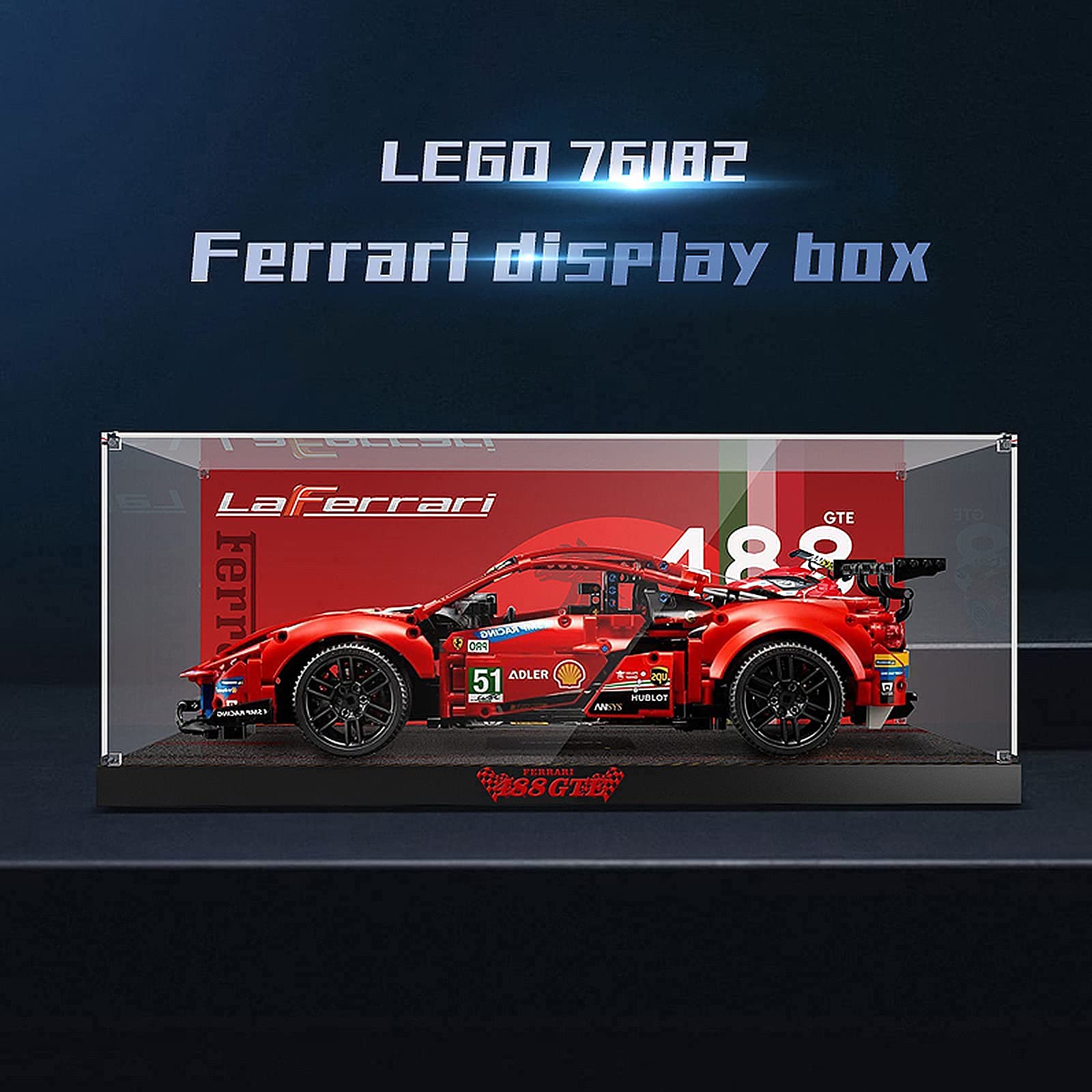 LMTIC Acrylic Display Case for Lego Technic Ferrari 488 GTE“AF Corse