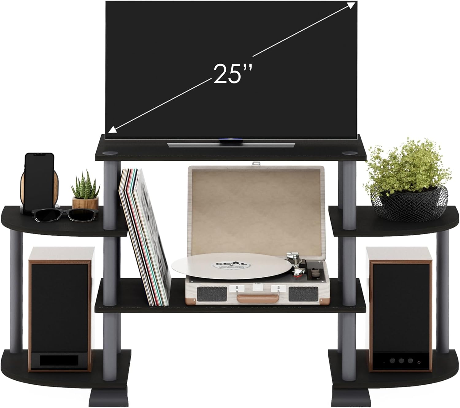 Furinno Turn-N-Tube Rounded Corner TV Entertainment Center, Black/Grey