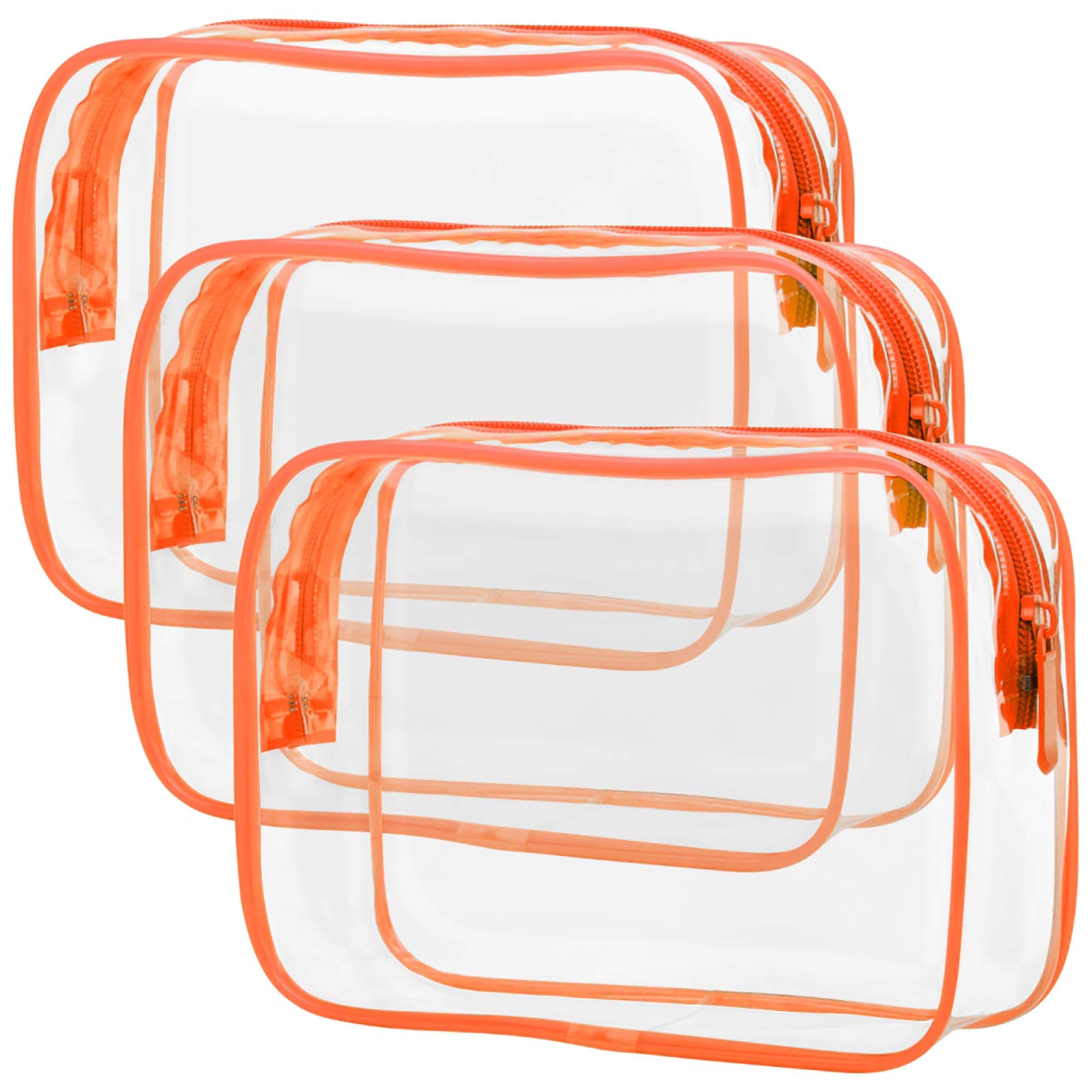 PACKISMClear Makeup Bag with Zipper, 3 Pack Beauty Clear Cosmetic Bag TSA Approved Toiletry Bag, Travel Toiletry Bag, Quart Size Bag Carry on Airport Airline Compliant Bag, Orange