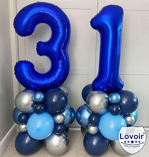 Miniatura 6 de Lovoir Globo azul marino de 40 pulgadas, 30 dígitos gigantes, helio azul oscuro para fiesta de 30 cumpleaños, decoraciones de celebración de