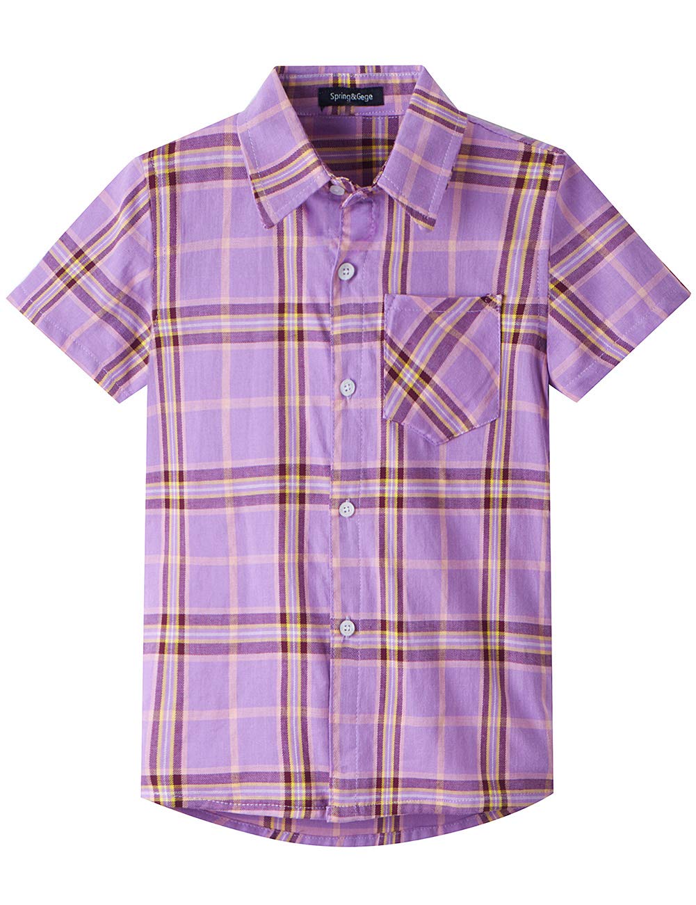 Spring&Gege Camisas de Algodón a Cuadros de Manga Corta con Botones a Cuadros para Niño