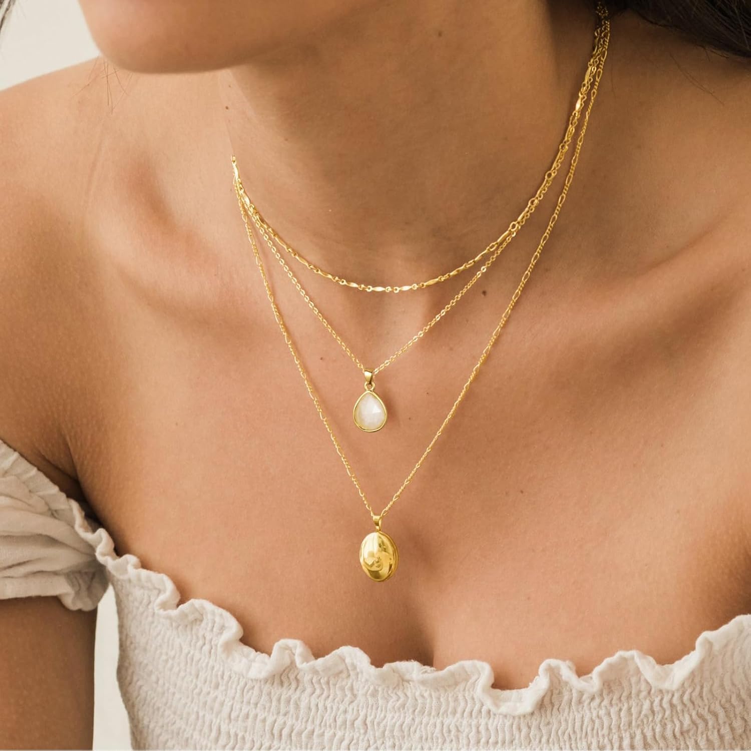 KissYan Gemstone Necklace for Women, 14K Gold Plated Crystal Teardrop Pendant Choker Natural Healing Stone Jewelry Gift - Image 5