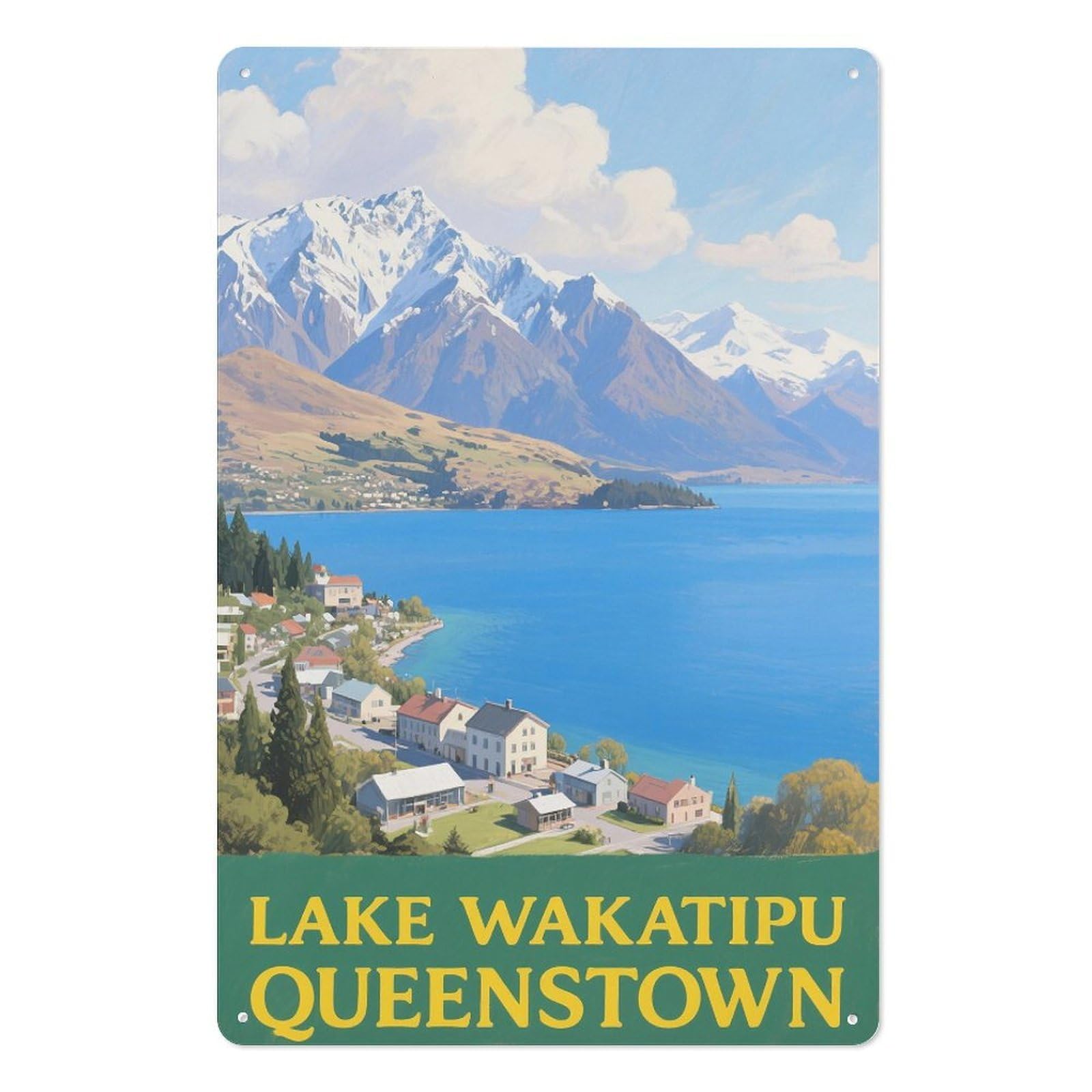 Lake Wakatipu Queenstown Retro Design Tin Painting Vintage Tin Sign 08x12inch(20x30cm) Wall Art for Home Office Bedroom Living Room Cafes Wall Decor