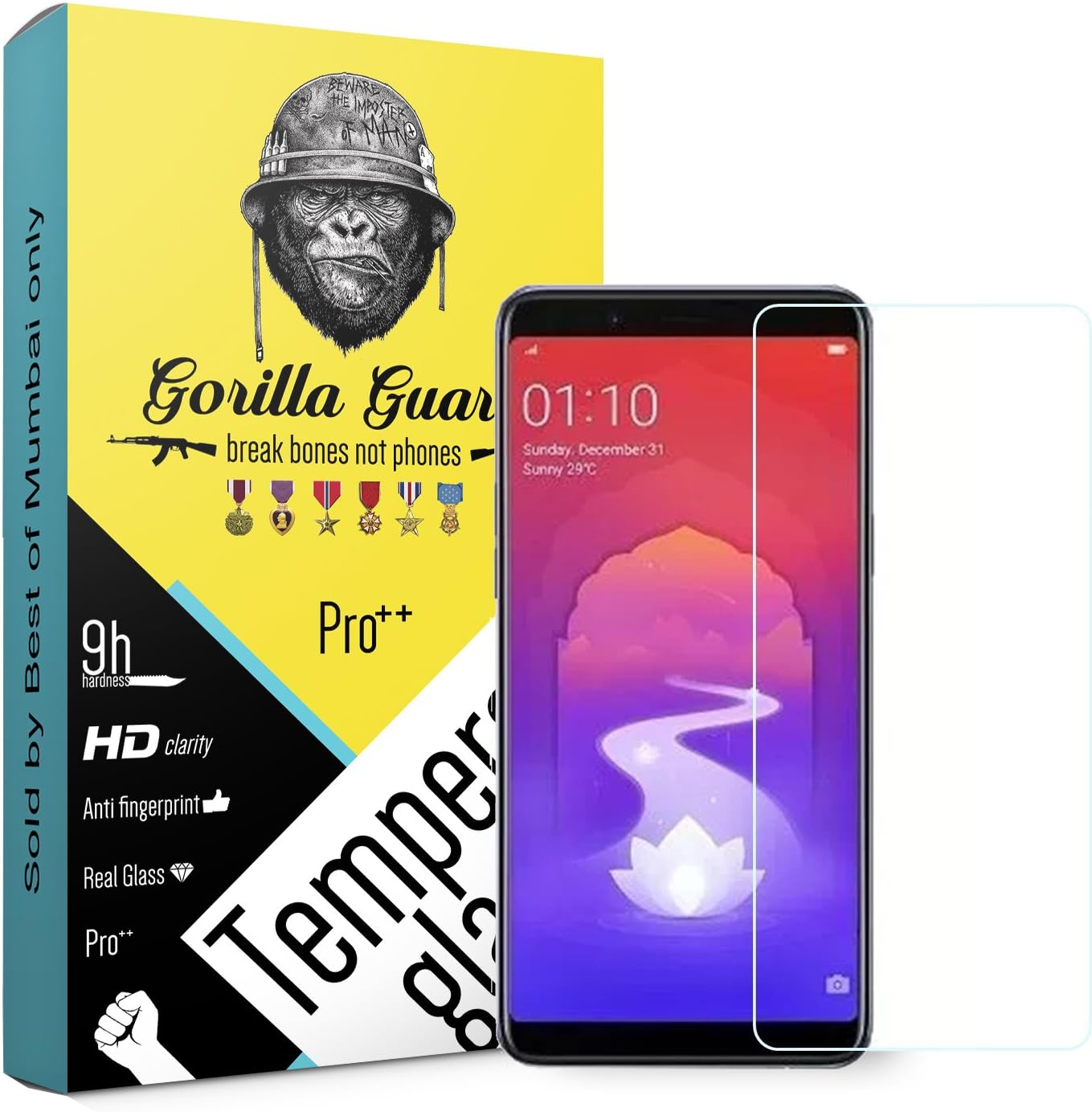 Gorilla Guards clear Tempered Glass Screen Guard Protector for Oppo Realme 1 (Pro) 9H hardness, oleophobic, UV protect, 2.5D edges with 6 MONTHS GUARANTEE