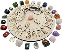 Vista 1 de Juego de piedras de runas, disco de madera con inscripción de vida eterna y runa de cristal de colores mixtos para meditación y curación