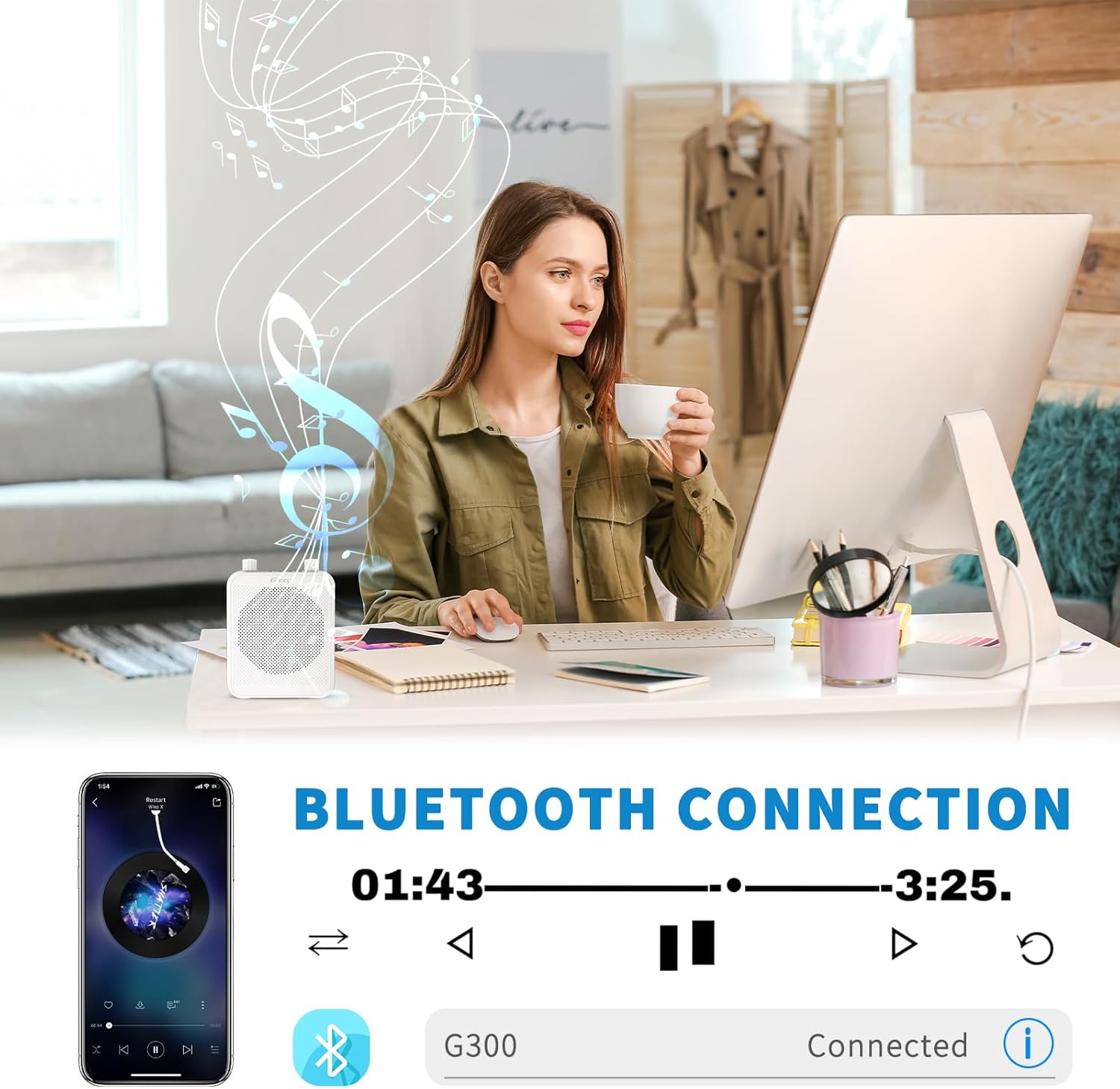 30W Portable Voice Amplifier with Wired Microphone Headset, 2800mAh Rechargeable PA System Speaker Personal Microphone Speech Power Amplifiers Loudspeaker for Teachers/Metting/Tour Guide - Image 6