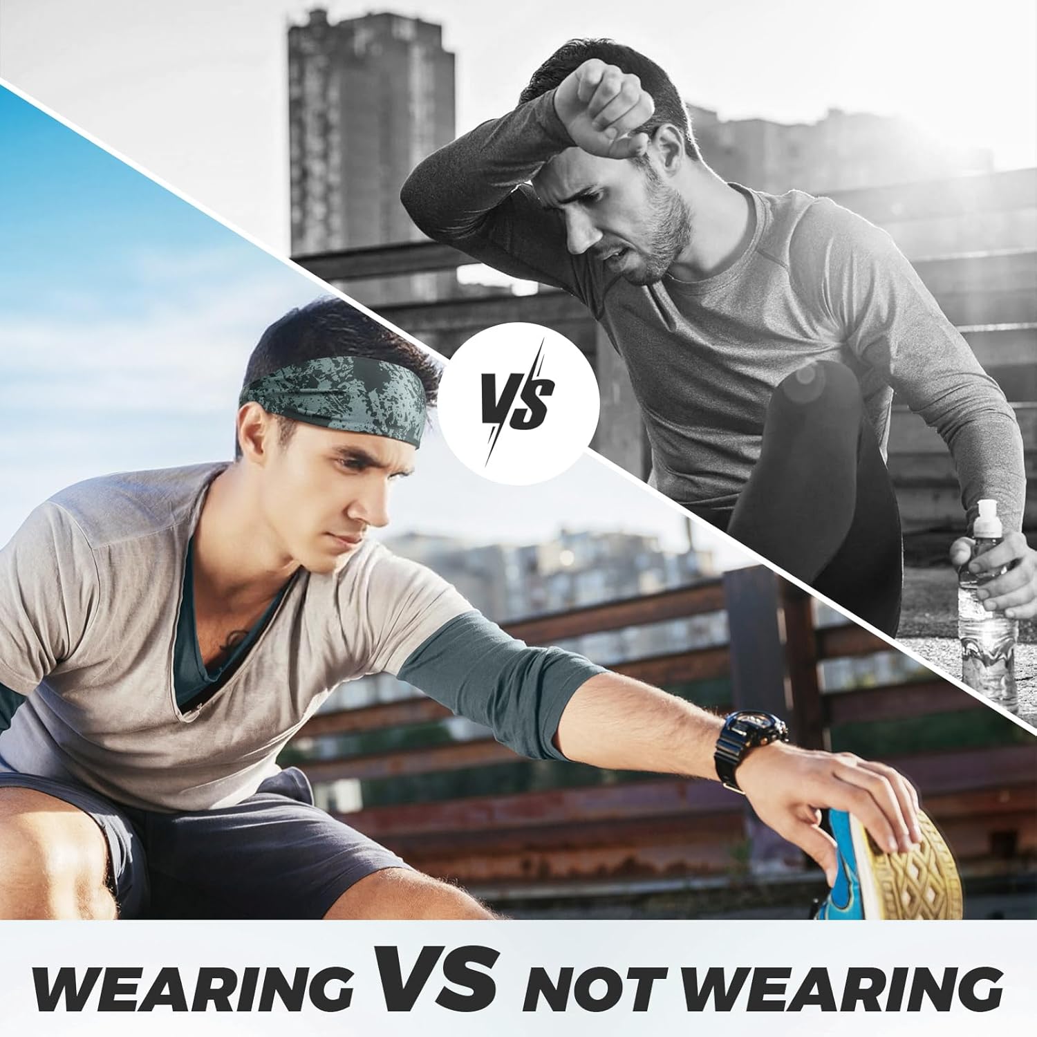 Sports Headband, Sweat Bands Headbands Men Workout Head Bands Mens Absorbent Sweatband Quick-Dry Hair Bands Suitable for Workout Football Running Fitness 3 Pack - Image 4